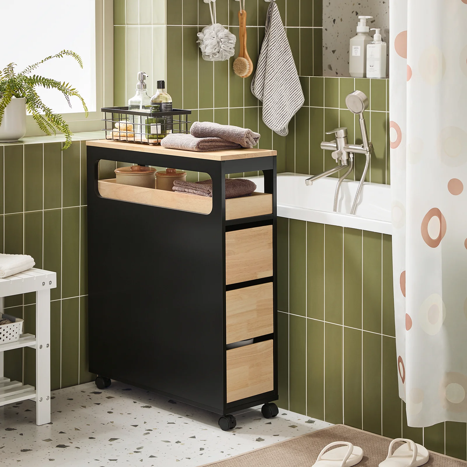 Pre-order SoBuy BZR54-II-SCH Smalle Badkamerkast op Wielen – Compact Opbergmeubel met Lades & Vakken – 65×23×82 cm, Zwart - Image 13