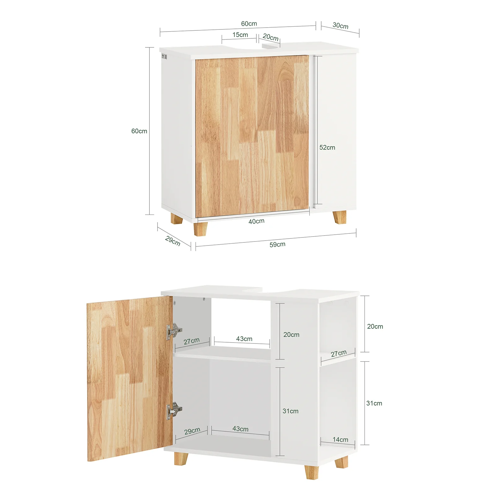 SoBuy BZR75-W Wastafel Onderkast - Wastafelmeubel - Badkamerkast - Badkamer Onderkast Wastafelkast met Deur en 2 Zijvakken - Image 6