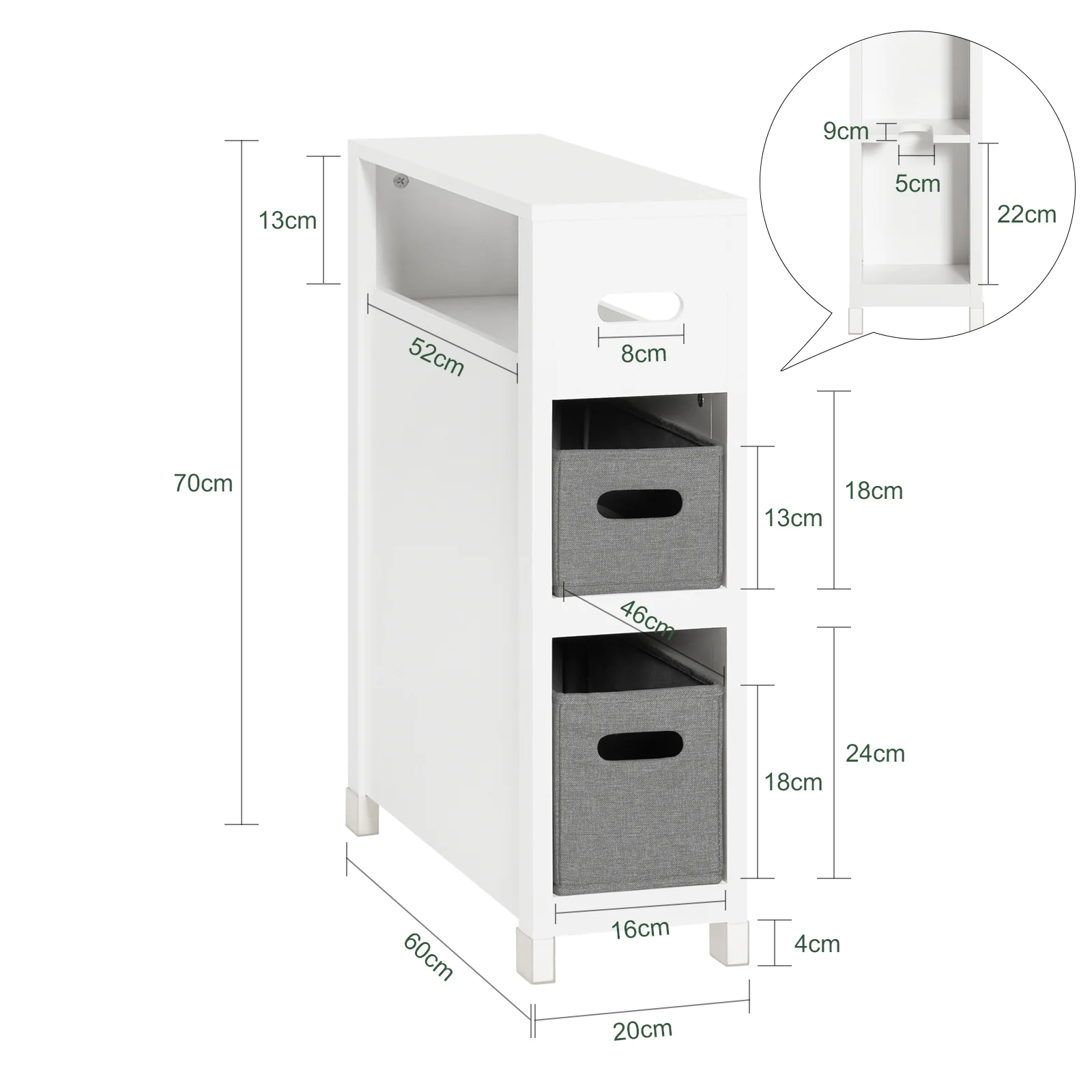 SoBuy BZR83-W Lage kast, Badkamer Kast, Toiletrolhouder, Toiletkast, Smalle Opbergkast, Staande Badkamerkast - Image 4