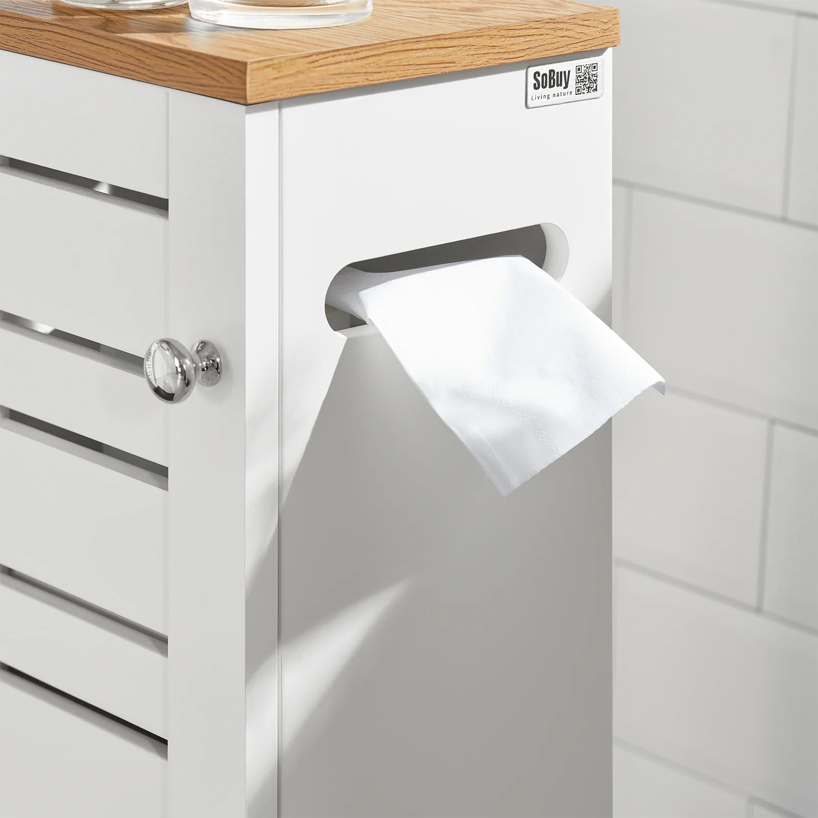 SoBuy BZR85-W Badkamer Kast, Staande Badkamerkast, Lage kast, Toiletrolhouder, Toiletkast, Smalle Opbergkast - Image 12