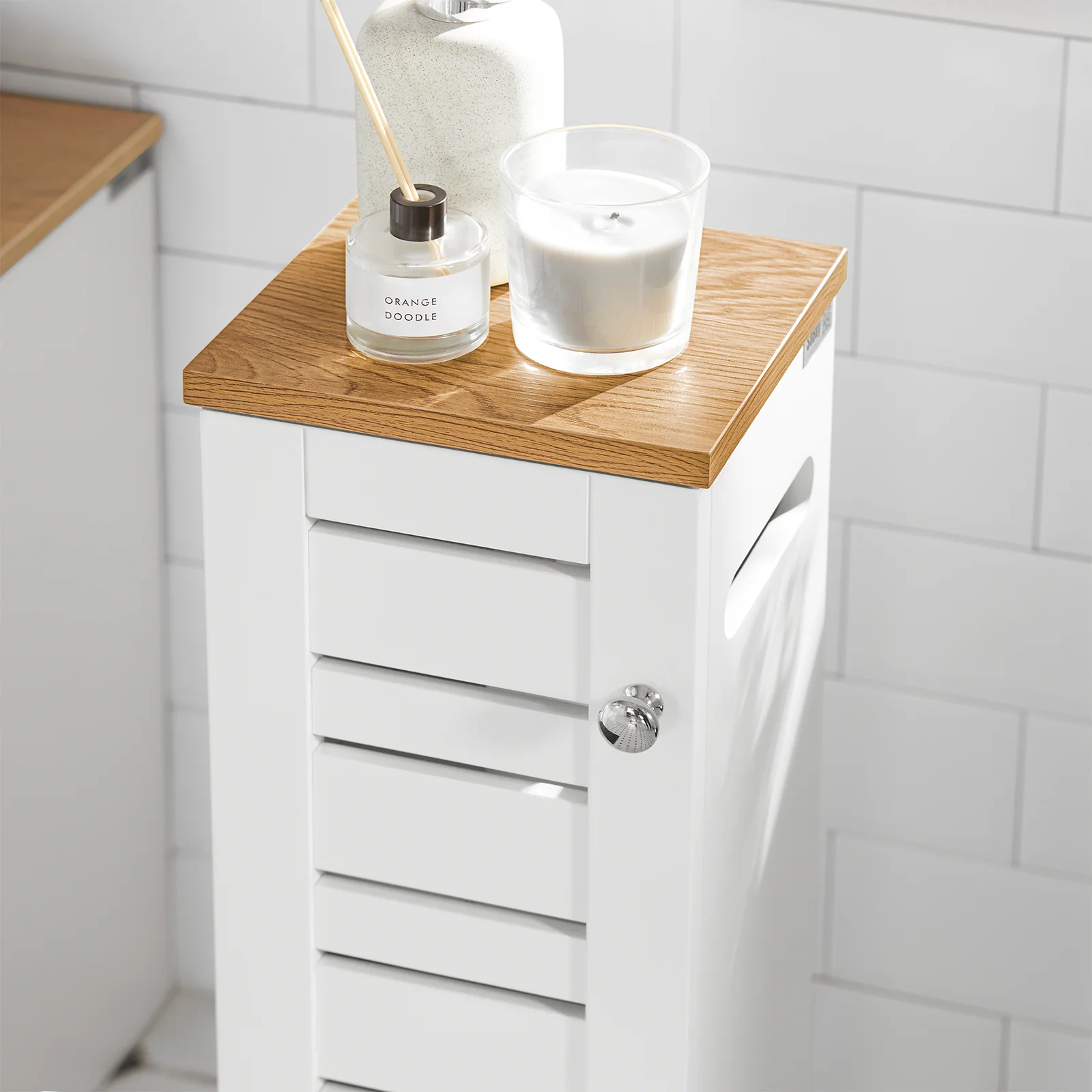 SoBuy BZR85-W Badkamer Kast, Staande Badkamerkast, Lage kast, Toiletrolhouder, Toiletkast, Smalle Opbergkast - Image 4