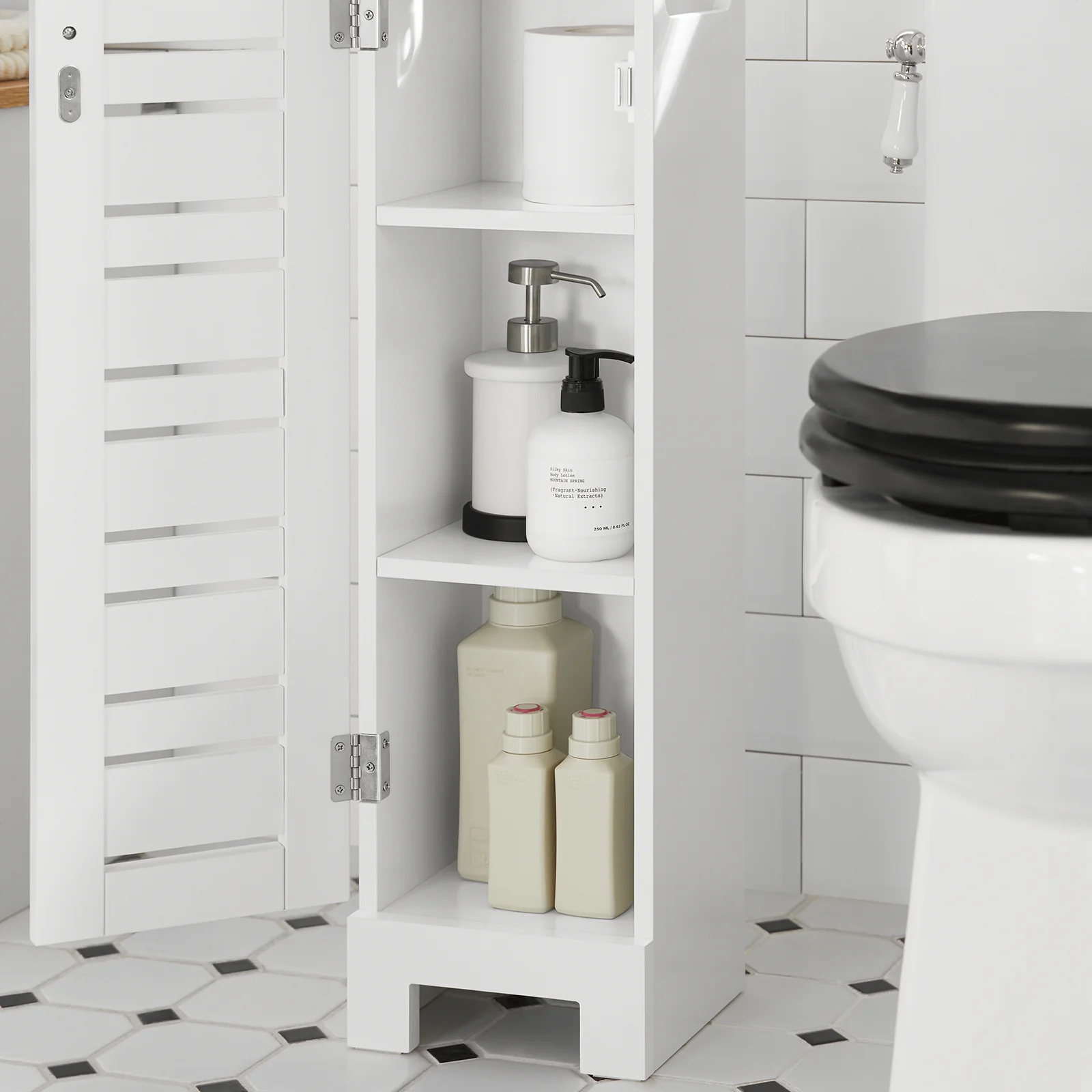 SoBuy BZR85-W Badkamer Kast, Staande Badkamerkast, Lage kast, Toiletrolhouder, Toiletkast, Smalle Opbergkast - Image 7