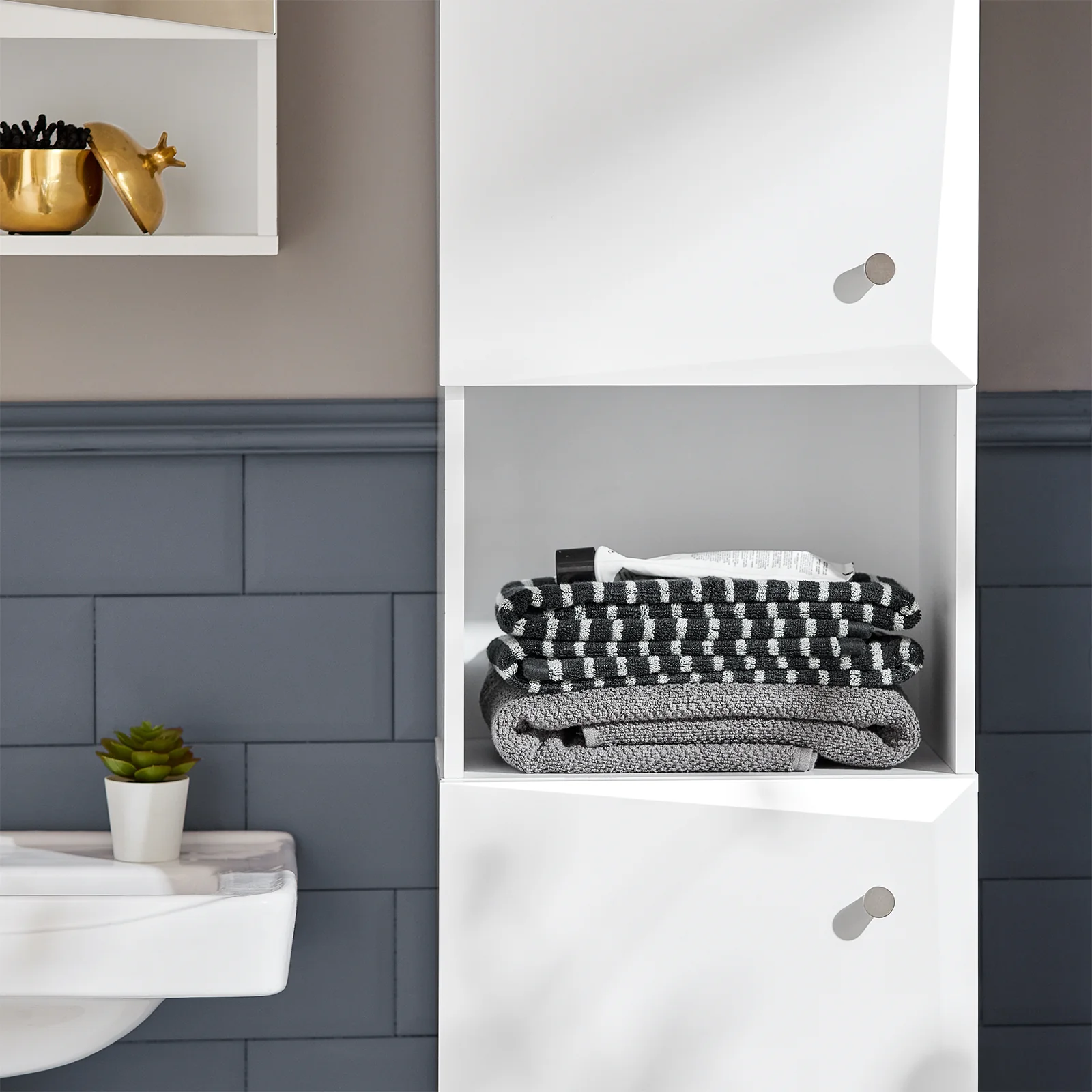 SoBuy BZR91-W Badkamer Kolomkast - Badkamerkast - Hoge Kast - Staande Kolomkast - Opbergkast Opbergplank met 1 Plank en 2 Deur - Image 3