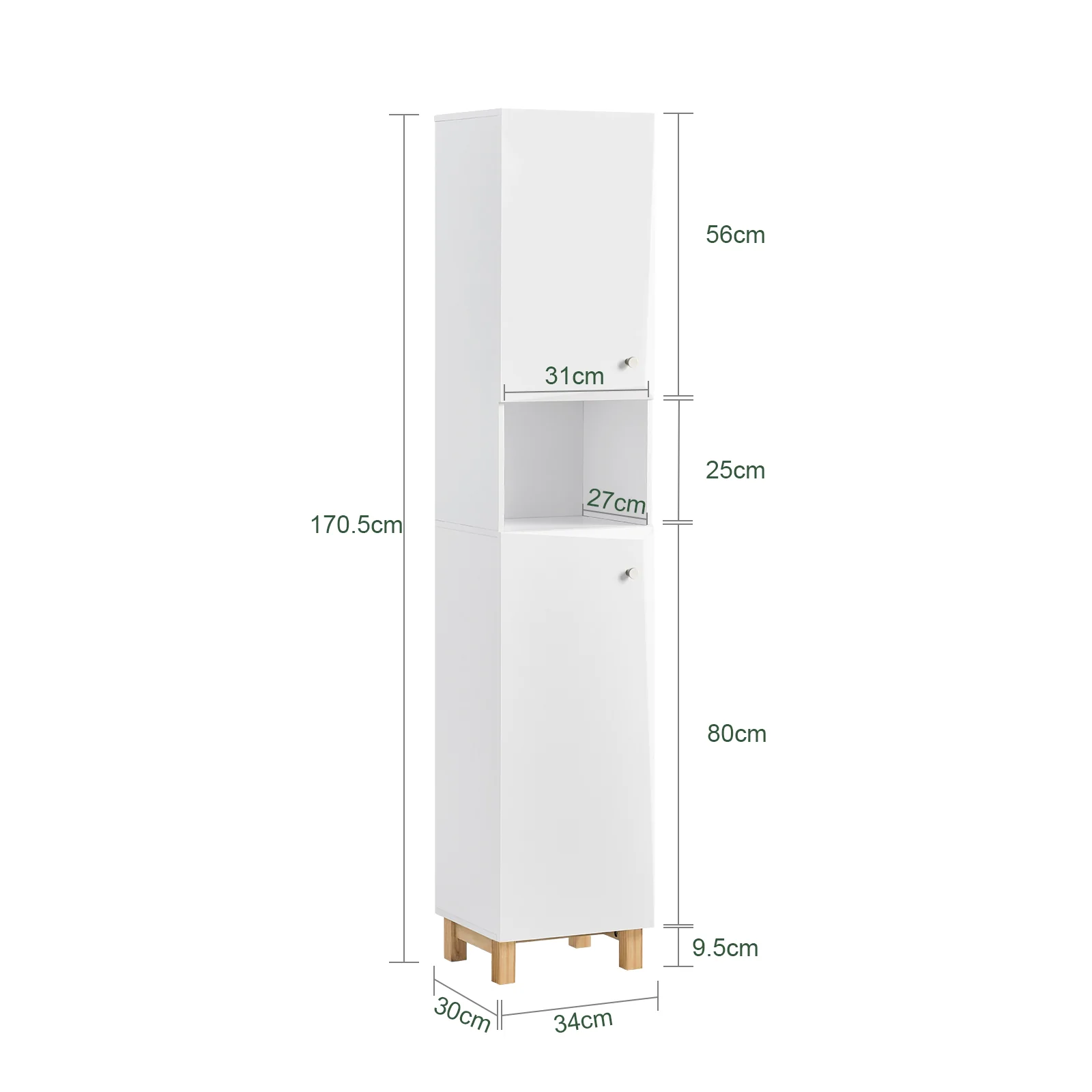 SoBuy BZR91-W Badkamer Kolomkast - Badkamerkast - Hoge Kast - Staande Kolomkast - Opbergkast Opbergplank met 1 Plank en 2 Deur - Image 5