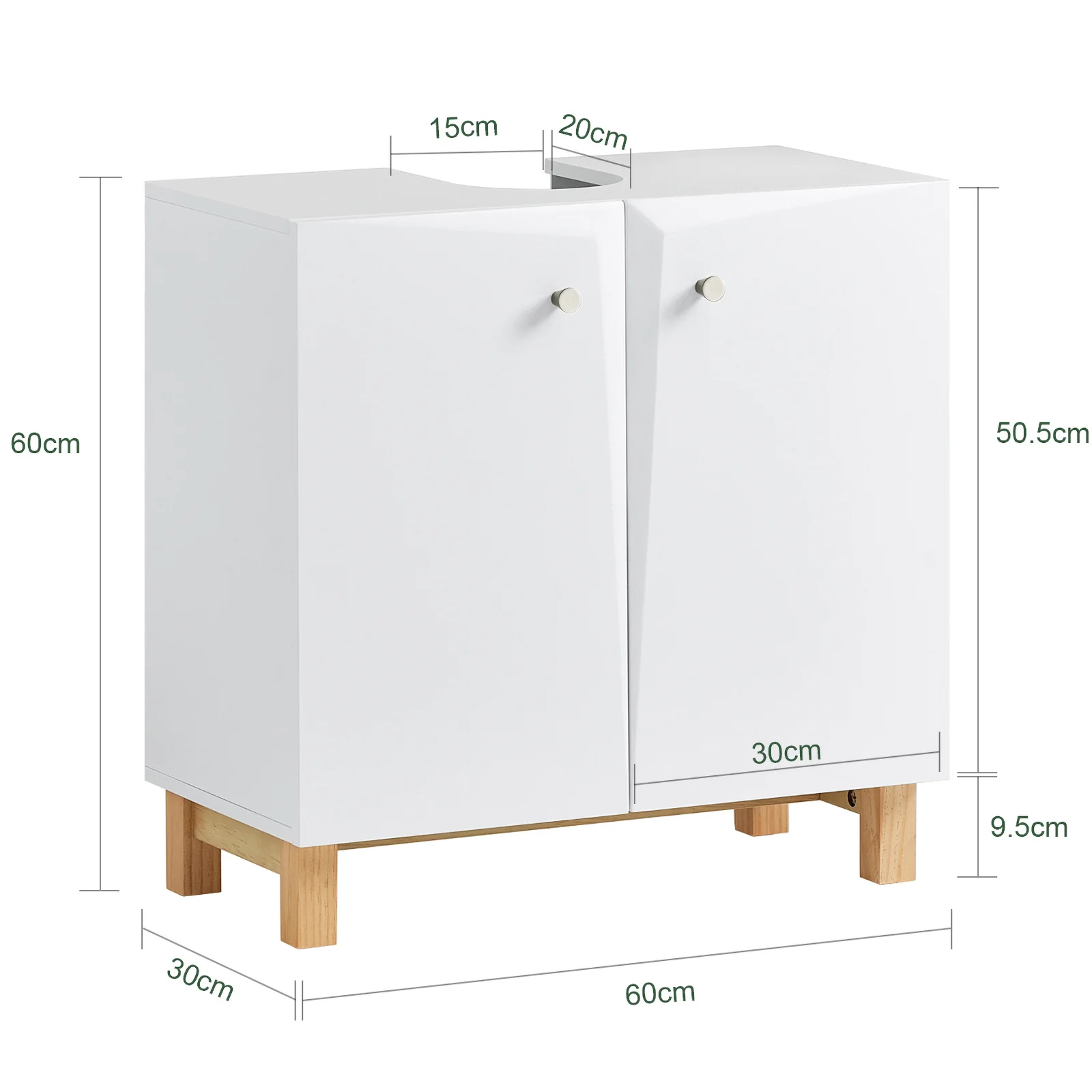 SoBuy BZR92-W Wastafel Onderkast - Wastafelmeubel - Badkamerkast - Badkamer Onderkast - Wastafelkast met 2 Deur voor Badkamer - Image 5