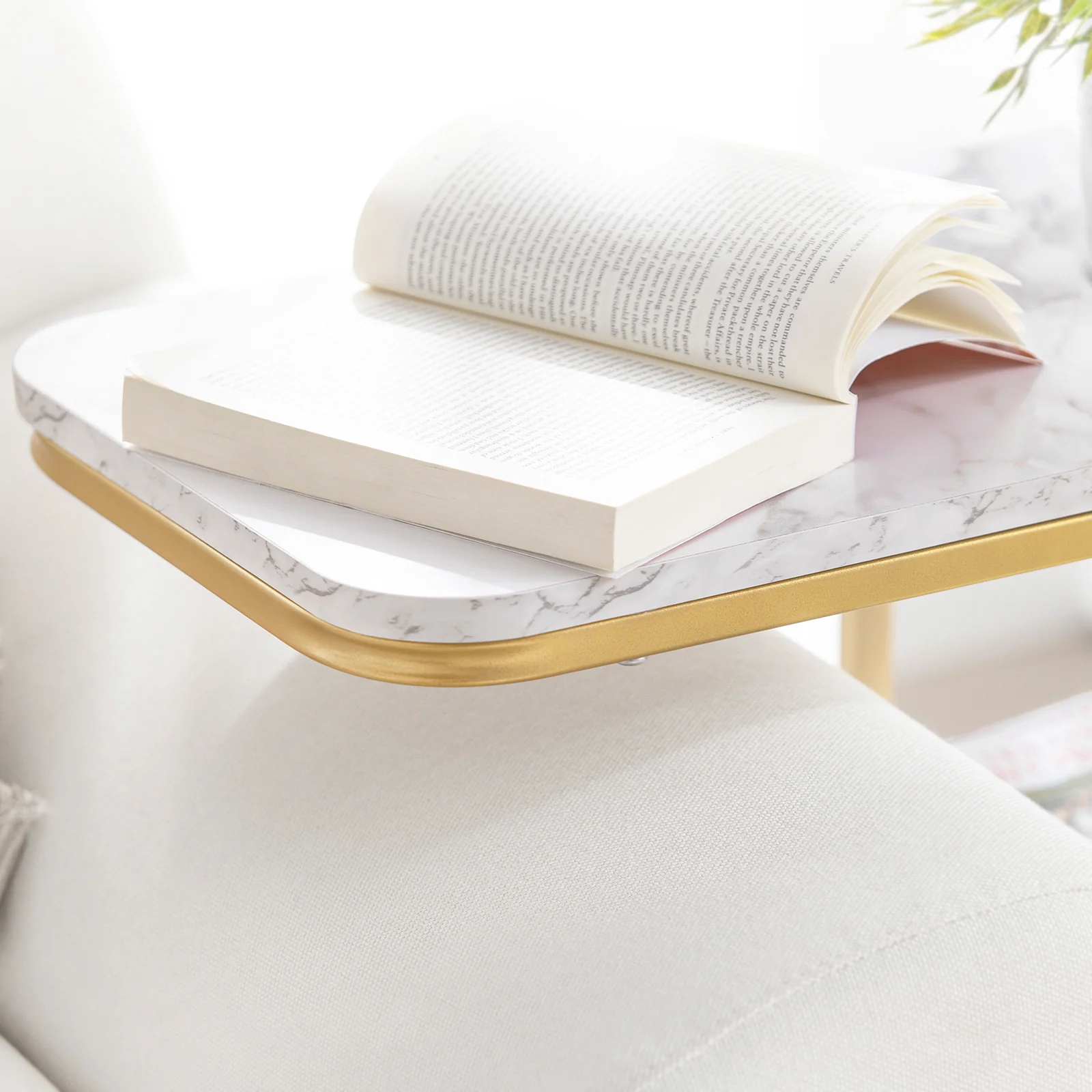 SoBuy FBT110-G Moderne bijzettafel Einde van de koffie Sofa Salontafel Nachtkastje met marmereffect Gouden metalen structuur - Image 7