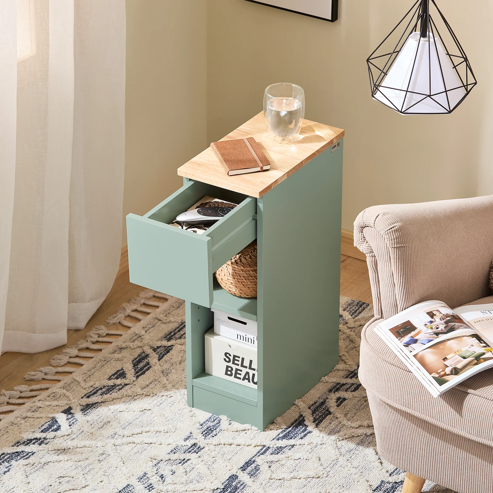 SoBuy FBT111-GR Nachtkastje, Salontafel met Lade – Compacte Bijzettafel voor in de Woonkamer - Image 3