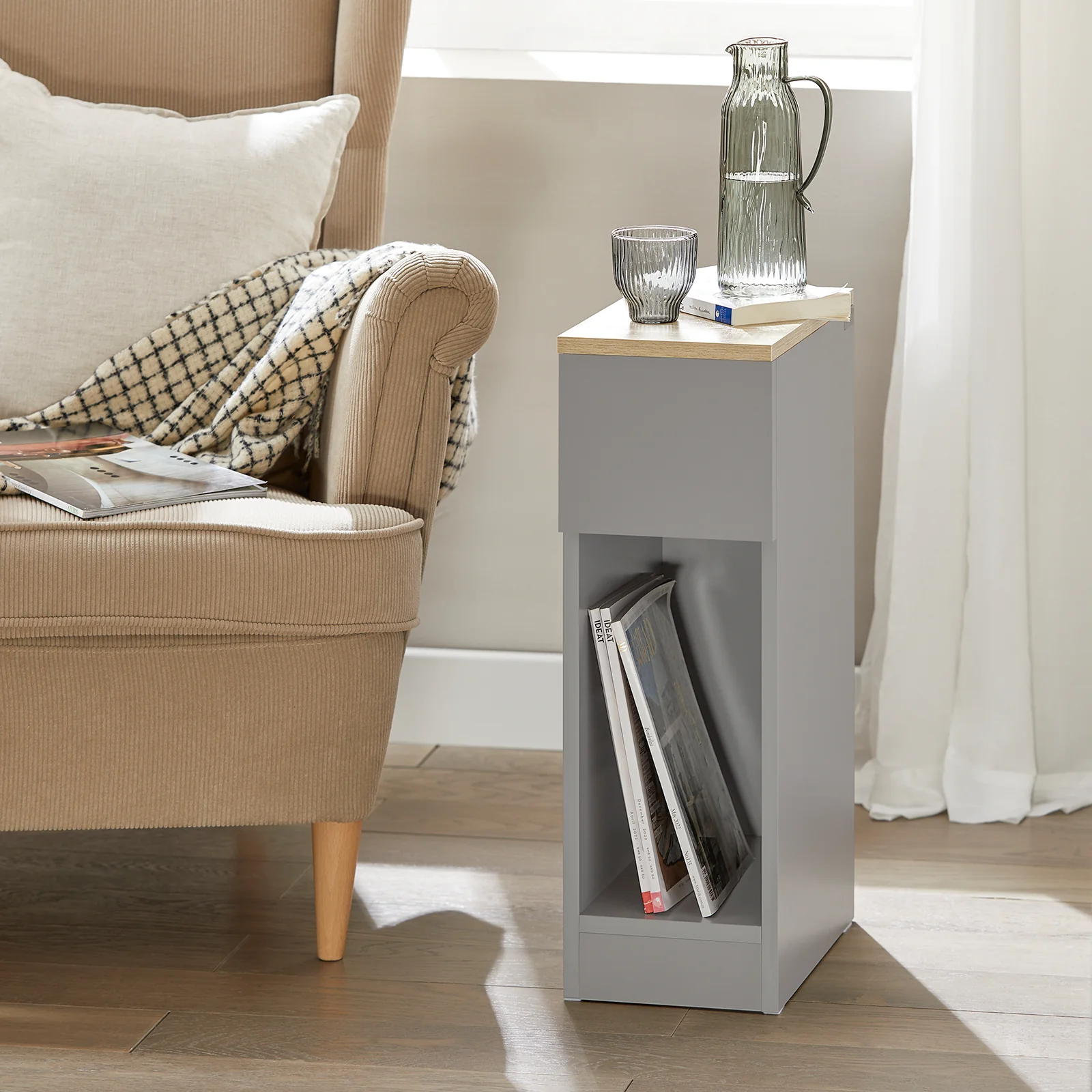 SoBuy FBT111-HGx2 Smalle Nachtkastje Set van 2 - Elegante Bijzettafel met Lade en Plank - Nachtkastje voor Slaapkamer of Woonkamer - Grijs L 20 x B 35 x H 60 cm - Image 10