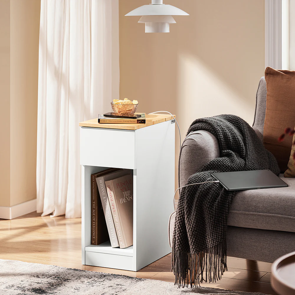 SoBuy FBT111-II-WN Smalle en Dunne Nachtkastje met Lade en Plank - Nachtkastje - Opslag voor Slaapkamer of Woonkamer Wit L 25 x D 40 x H 60 cm - Image 4