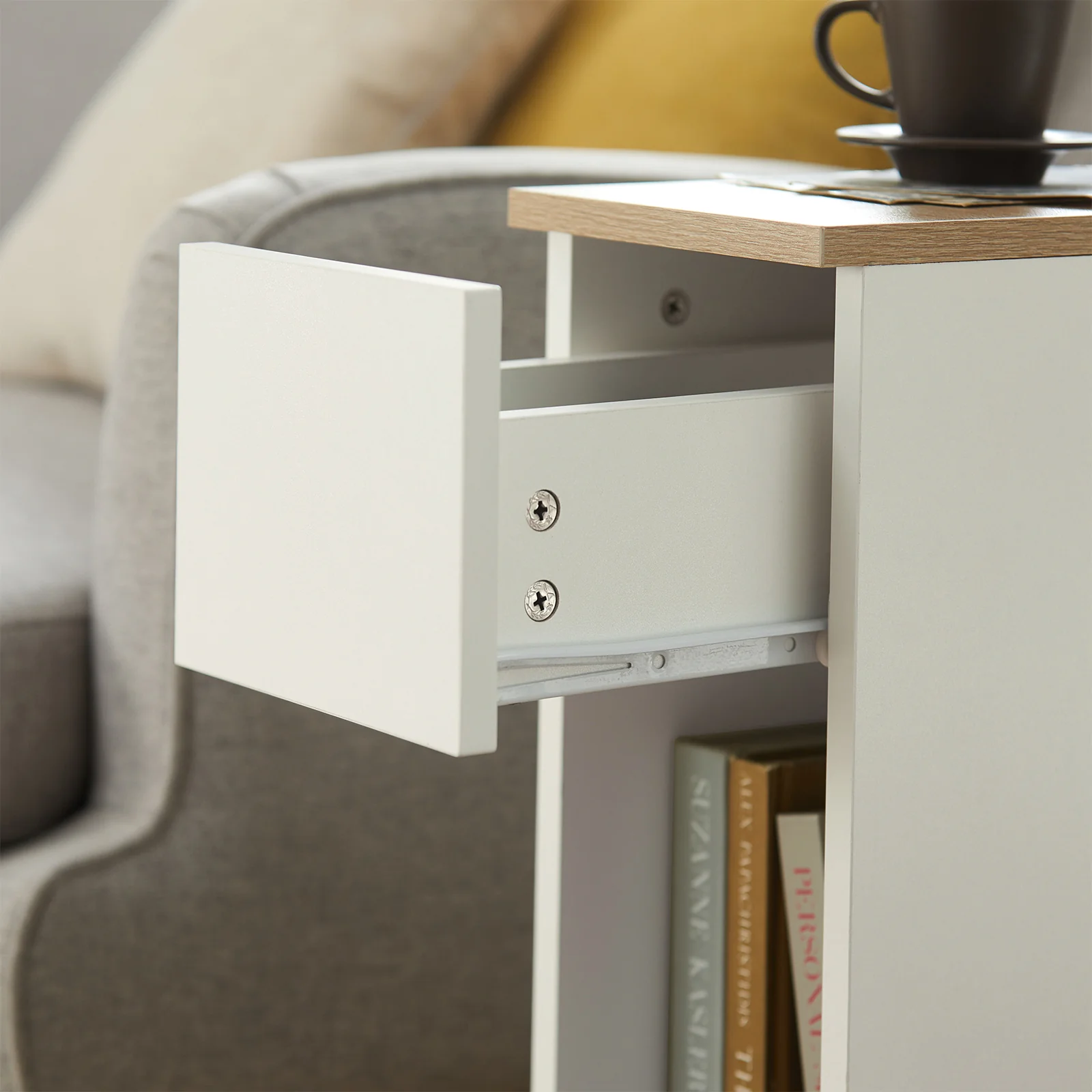SoBuy FBT111-WNx2 Smal Nachtkastje Set van 2 met Lade en Plank, Moderne Bijzettafel voor Woonkamer of Slaapkamer, Witte Kleur, L 20 x B 35 x H 60 cm - Image 10