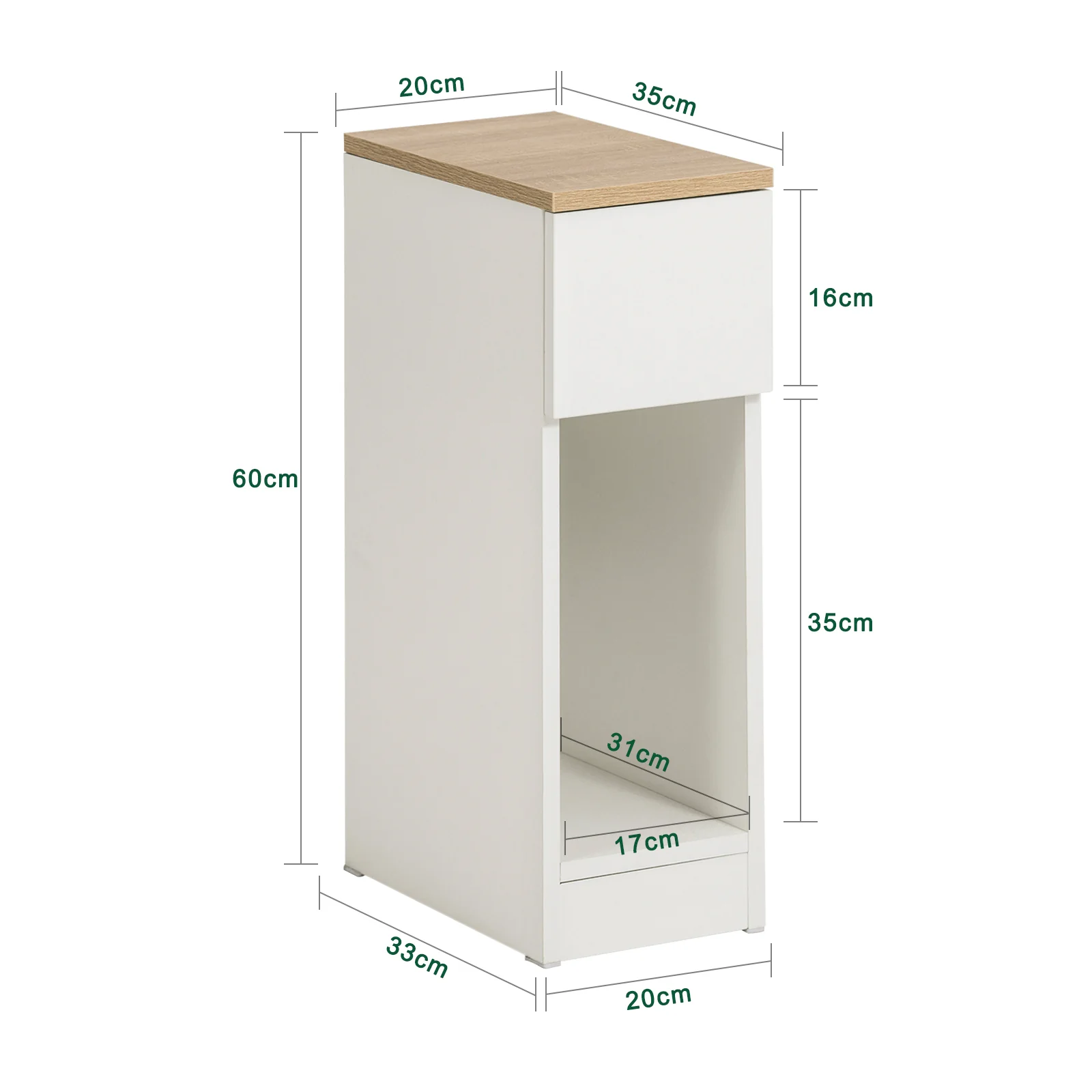 SoBuy FBT111-WNx2 Smal Nachtkastje Set van 2 met Lade en Plank, Moderne Bijzettafel voor Woonkamer of Slaapkamer, Witte Kleur, L 20 x B 35 x H 60 cm - Image 5