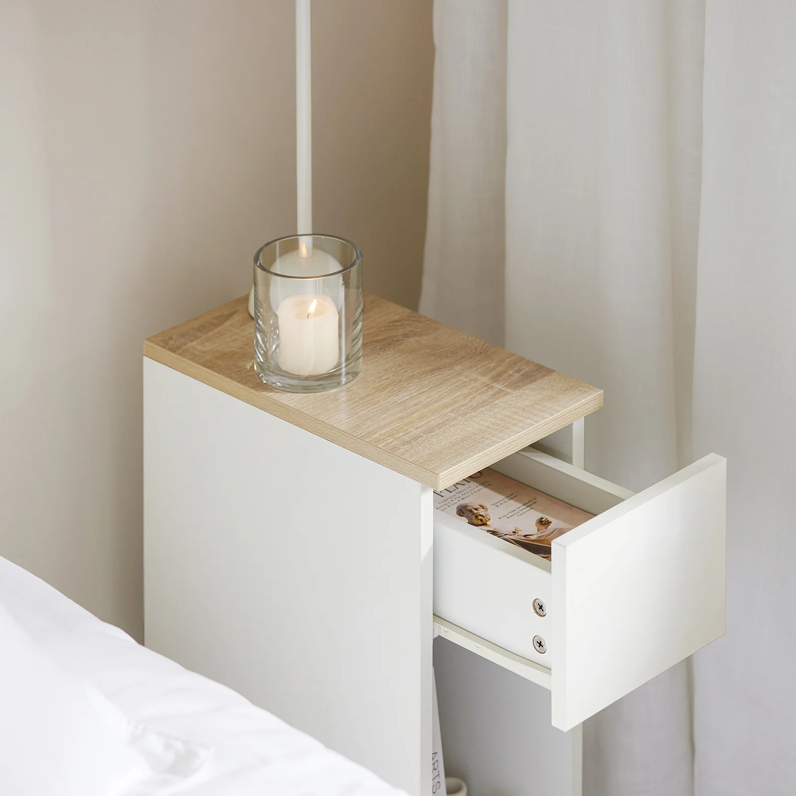 SoBuy FBT111-WNx2 Smal Nachtkastje Set van 2 met Lade en Plank, Moderne Bijzettafel voor Woonkamer of Slaapkamer, Witte Kleur, L 20 x B 35 x H 60 cm - Image 9
