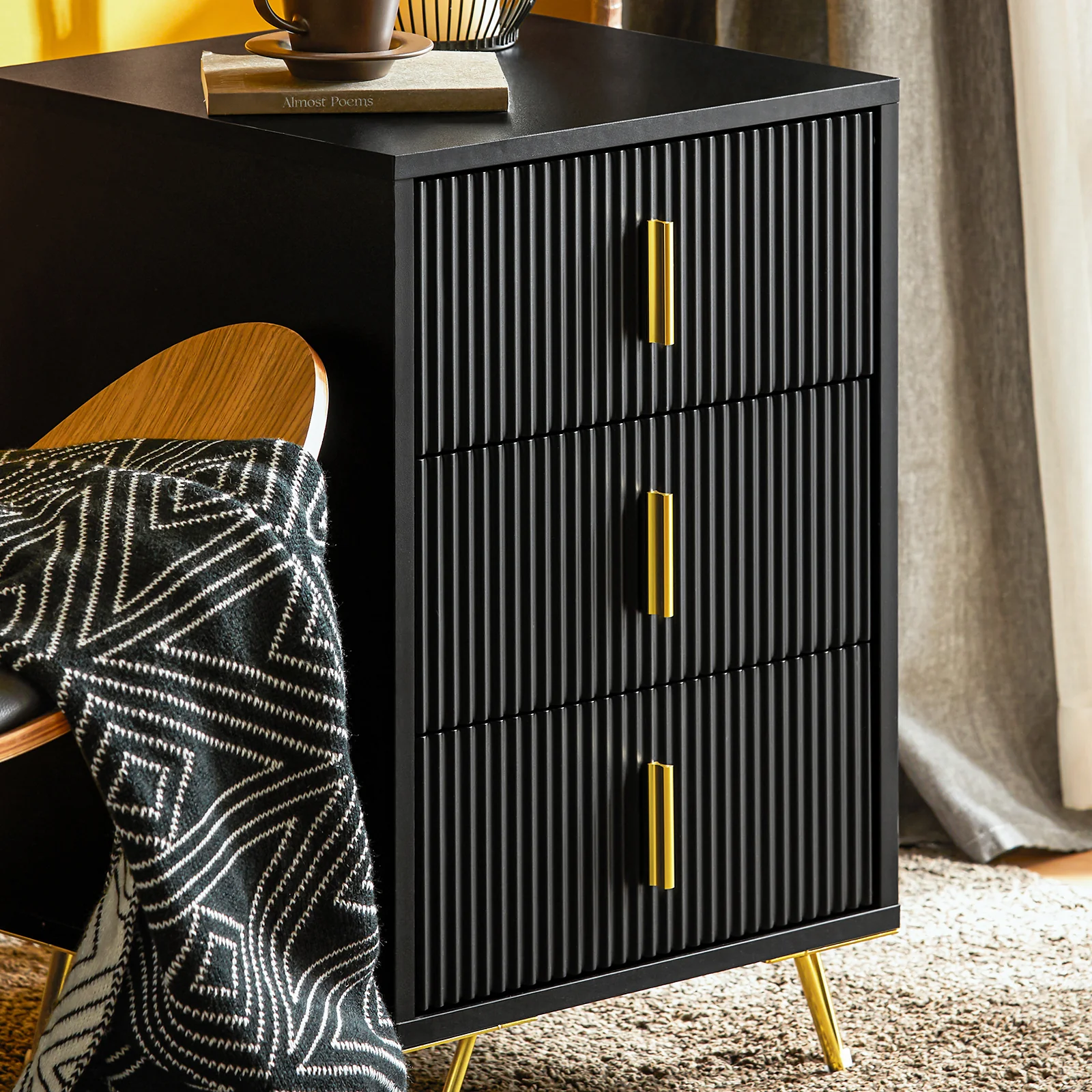 SoBuy FBT115-L-SCH Nachtkastje met 3 Lades - Modern Tafel voor Slaapkamer of Woonkamer - Image 9