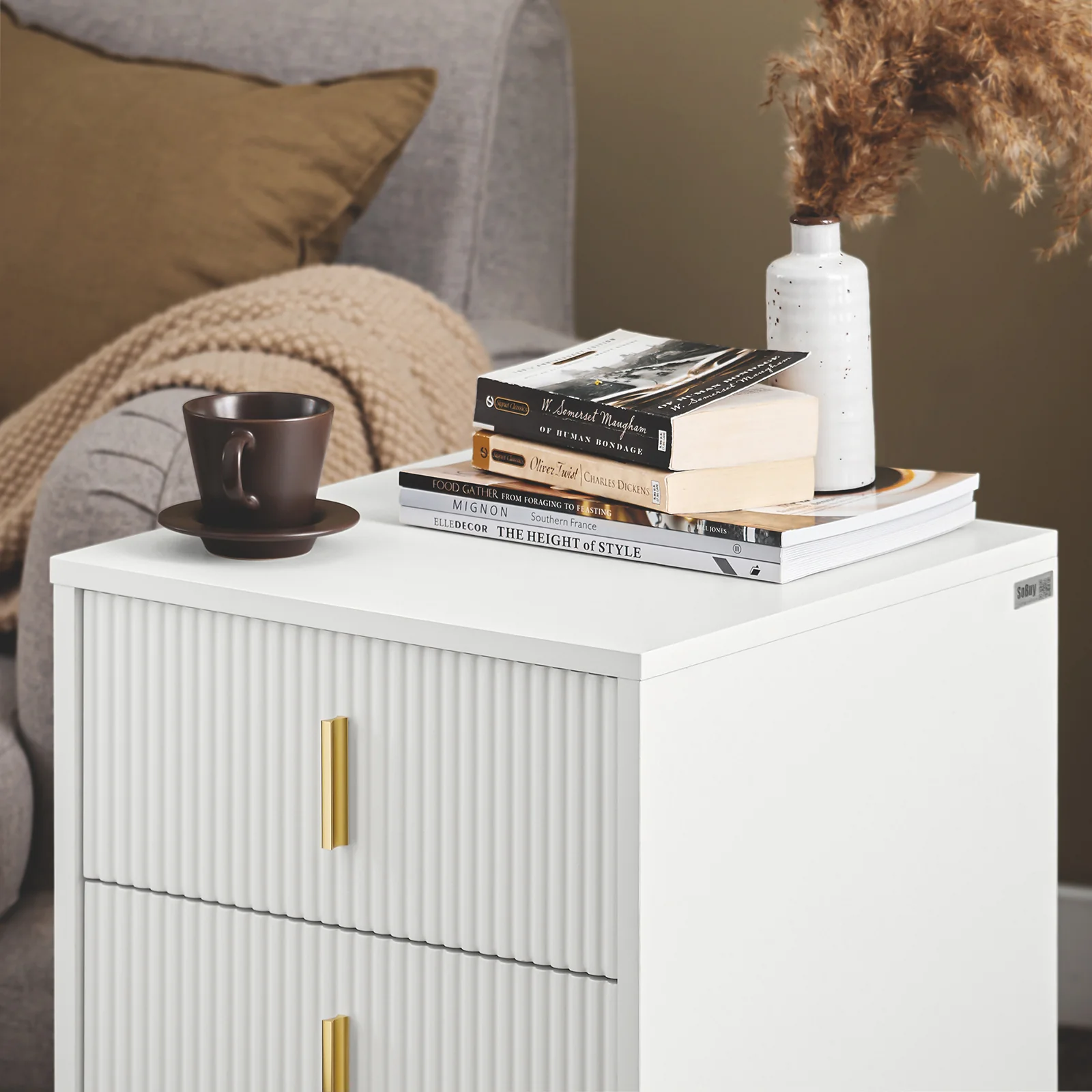 SoBuy FBT115-L-W Nachtkastje met 3 Schuifladen - Bijzettafel - Sofa Bijzettafel - Salontafel - Slaapkamertafel - Bedtafel - Image 10
