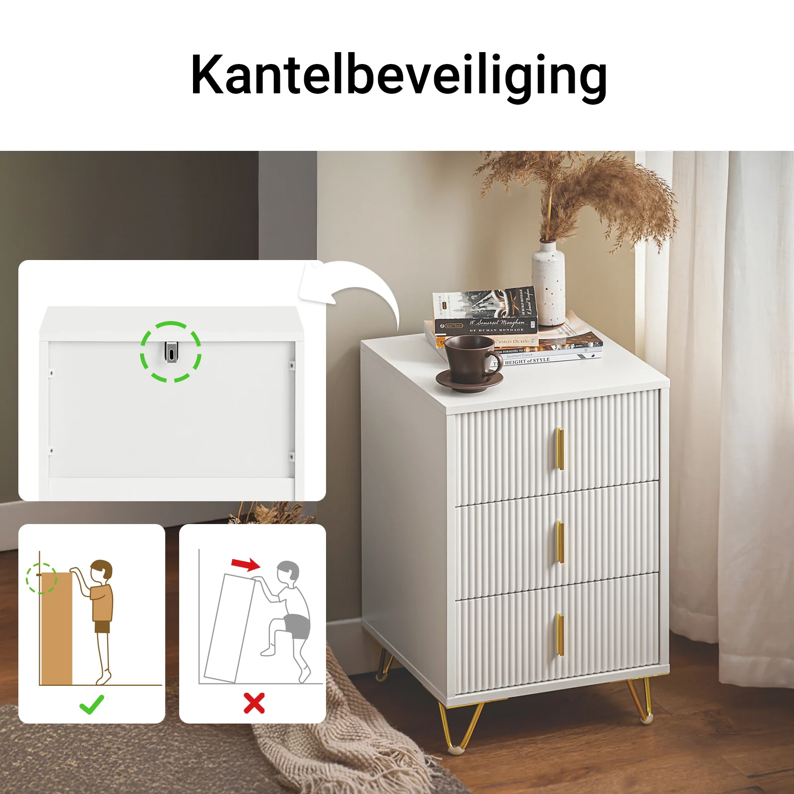SoBuy FBT115-L-W Nachtkastje met 3 Schuifladen - Bijzettafel - Sofa Bijzettafel - Salontafel - Slaapkamertafel - Bedtafel - Image 6