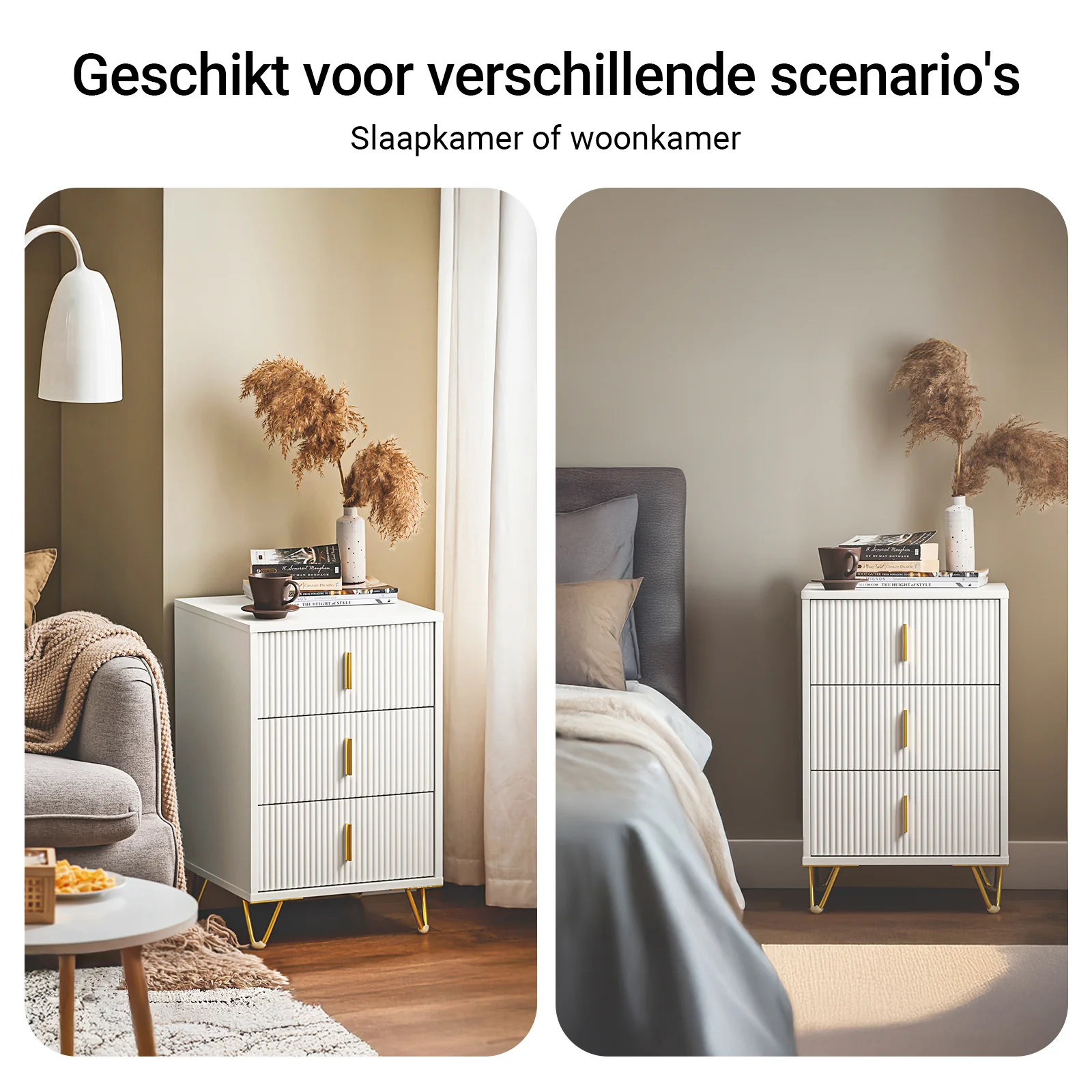 SoBuy FBT115-L-W Nachtkastje met 3 Schuifladen - Bijzettafel - Sofa Bijzettafel - Salontafel - Slaapkamertafel - Bedtafel - Image 7