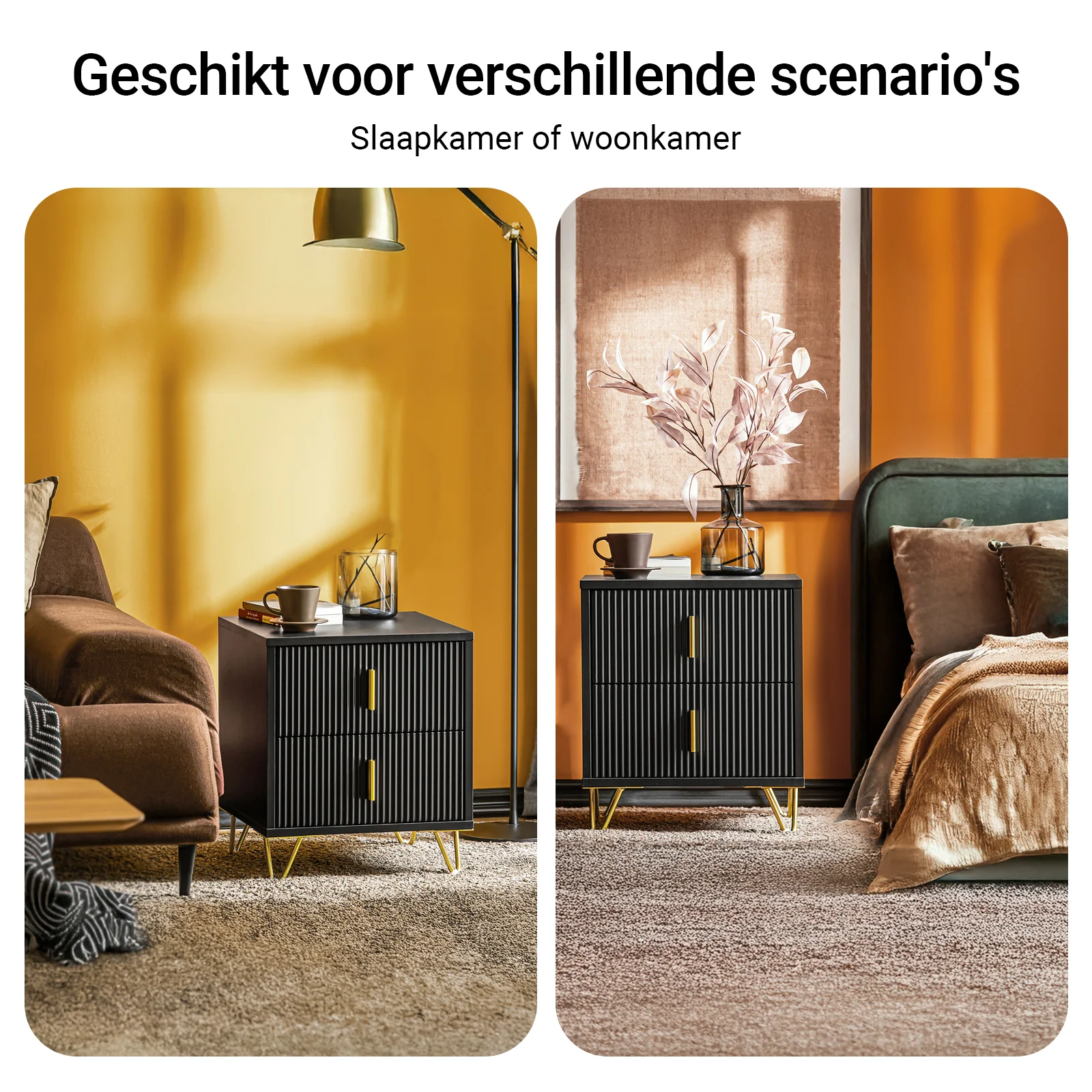 SoBuy FBT115-SCHx2 2-delige Nachtkastje met 2 Schuifladen - Bijzettafel - Sofa Bijzettafel - Salontafel - Slaapkamertafel - Bedtafel met 2 Lade voor Woonkamer, Slaapkamer, Kantoor, Zwart, 40x40x47cm - Image 6