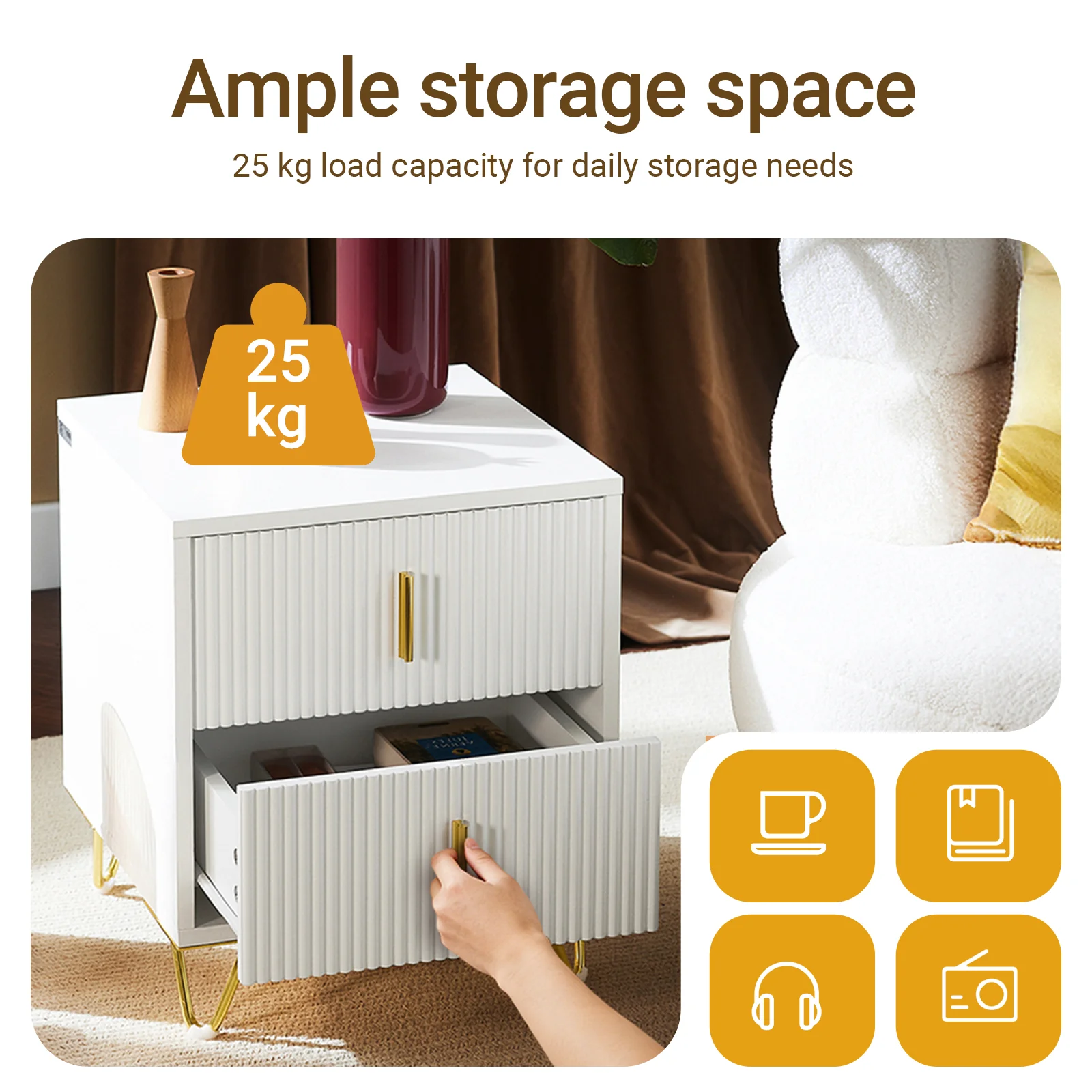 SoBuy FBT115-W Nachtkastje met 2 Schuifladen - Bijzettafel - Sofa Bijzettafel - Salontafel - Slaapkamertafel - Bedtafel met 2 Lade voor Woonkamer, Slaapkamer, Kantoor, Wit, 40x40x47cm - Image 3