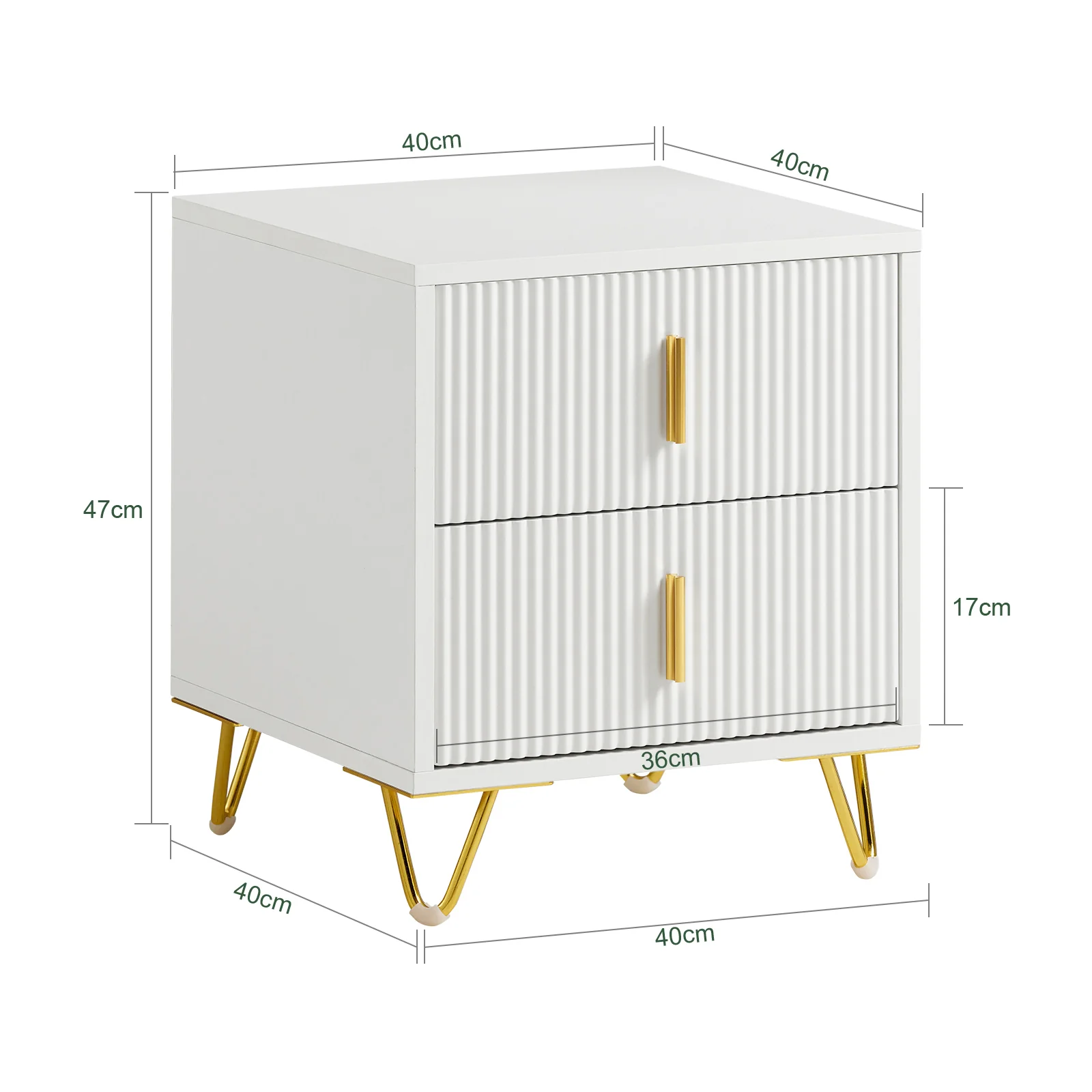 SoBuy FBT115-Wx2 2-delige Nachtkastje met 2 Schuifladen - Bijzettafel - Sofa Bijzettafel - Salontafel - Slaapkamertafel - Bedtafel met 2 Lade voor Woonkamer, Slaapkamer, Kantoor, Wit, 40x40x47cm - Image 5