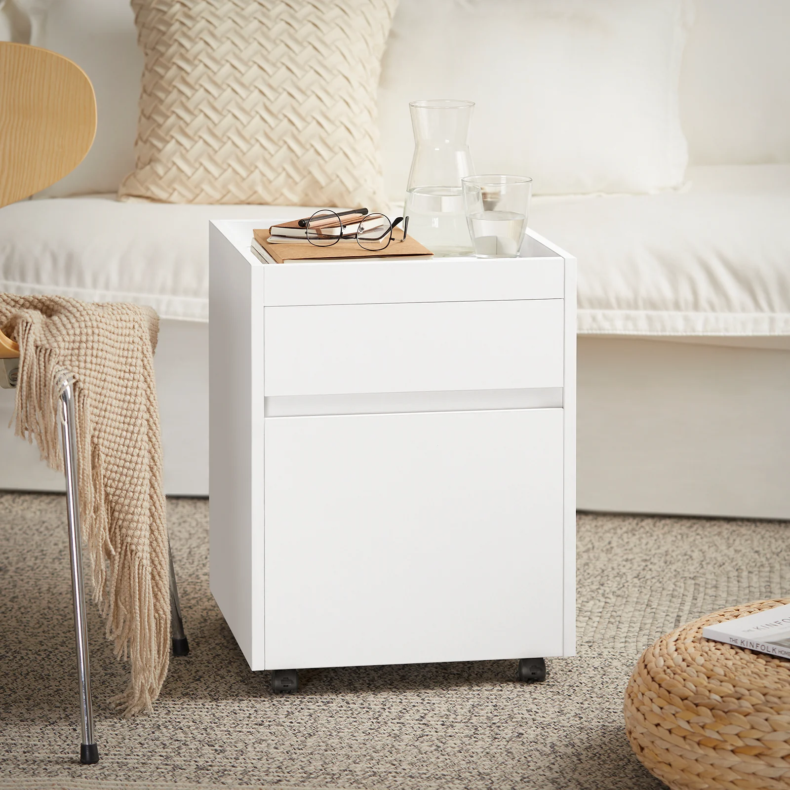SoBuy FBT121-W Bijzettafel, Nachtkastje met 2 Schuifladen, Sofa Bijzettafel, Salontafel, Slaapkamertafel, Bedtafel - Image 2