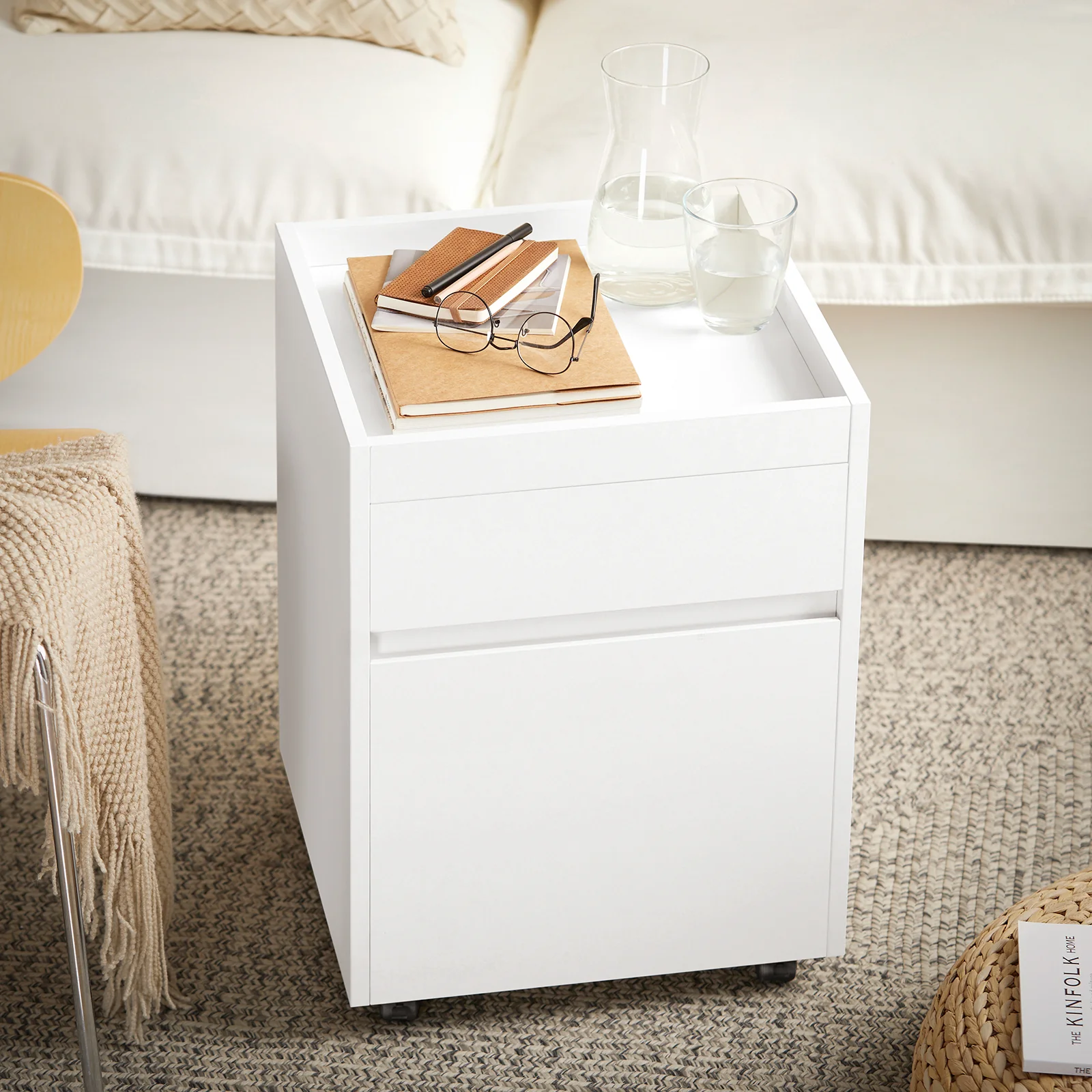 SoBuy FBT121-W Bijzettafel, Nachtkastje met 2 Schuifladen, Sofa Bijzettafel, Salontafel, Slaapkamertafel, Bedtafel - Image 3