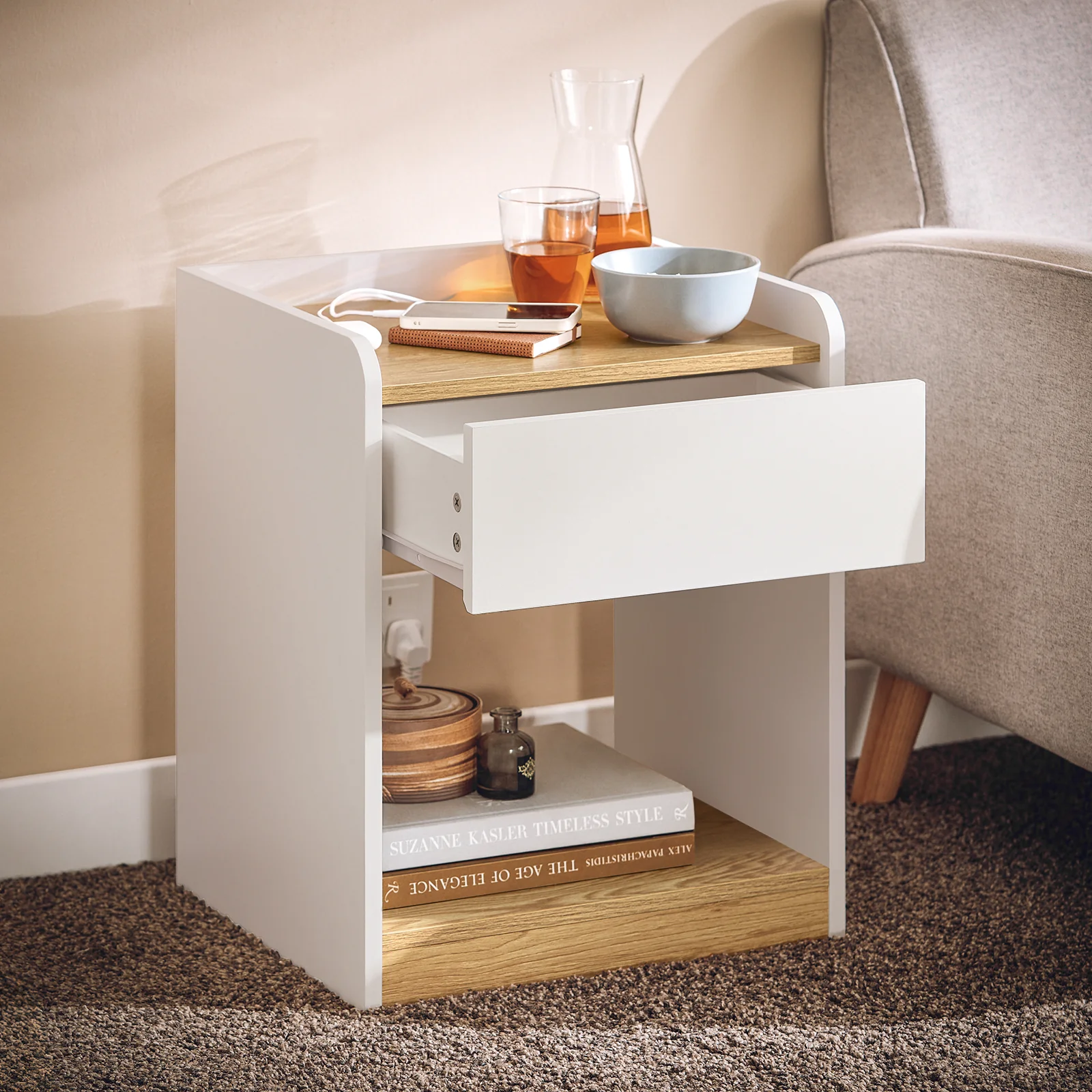 SoBuy FBT128-WN Nachtkast, nachtkastje, Nachtkastje Bijzettafeltje,bijzettafel, bankpunt met 1 lade voor woonkamer, slaapkamer - Image 4