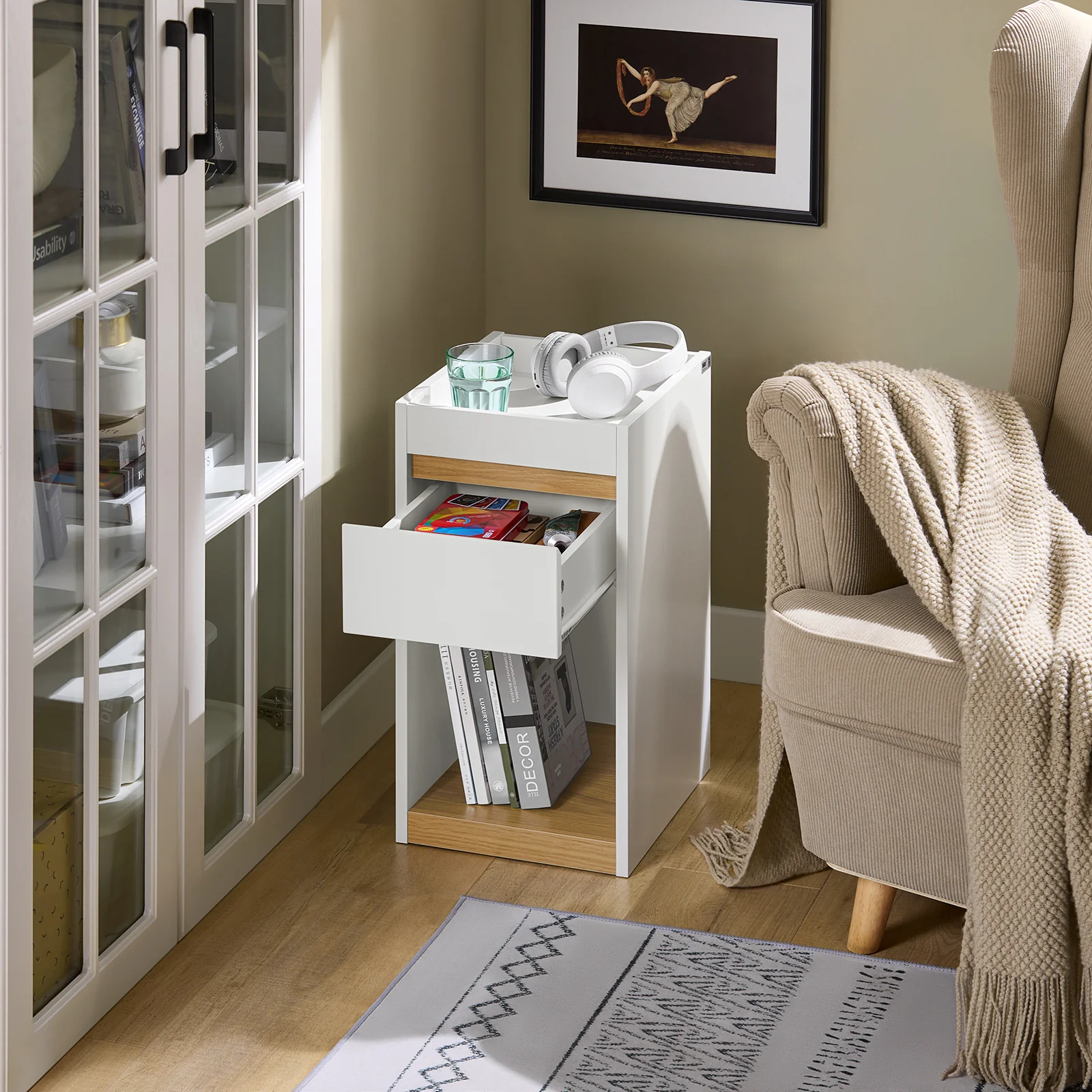 SoBuy FBT137-W Nachtkastje met lade Nachtkastje Sofa Einde Bijzettafel Telefoon Koffietafel Bedtafel Salontafel - Image 3