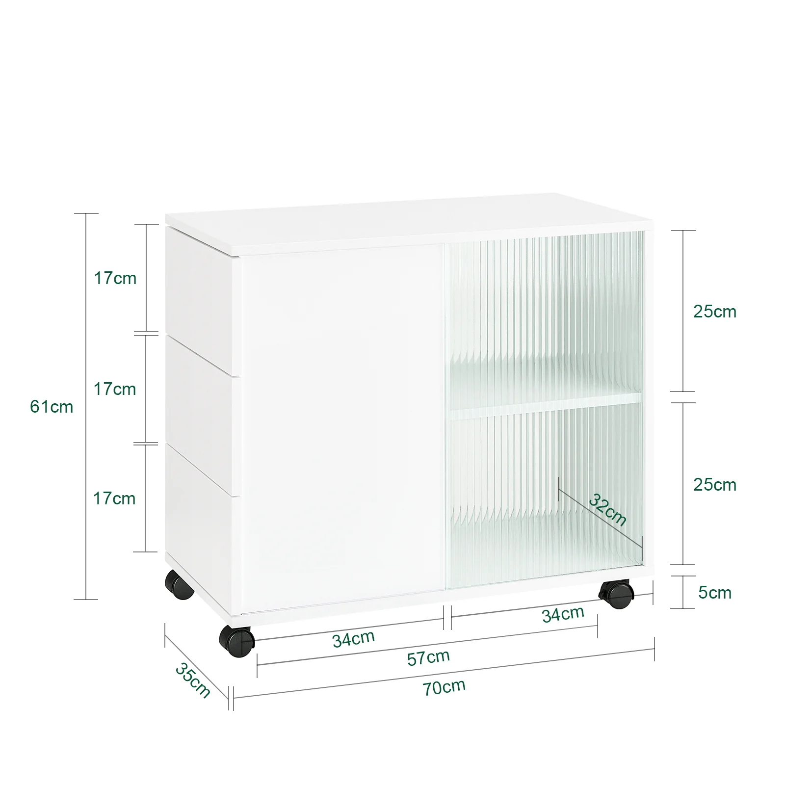 SoBuy FBT141-W Bankpunt, roltafel, salontafel, koffietafel met 3 laden, voor woonkamer, kantoor, slaapkamer, hout en glas - Image 5
