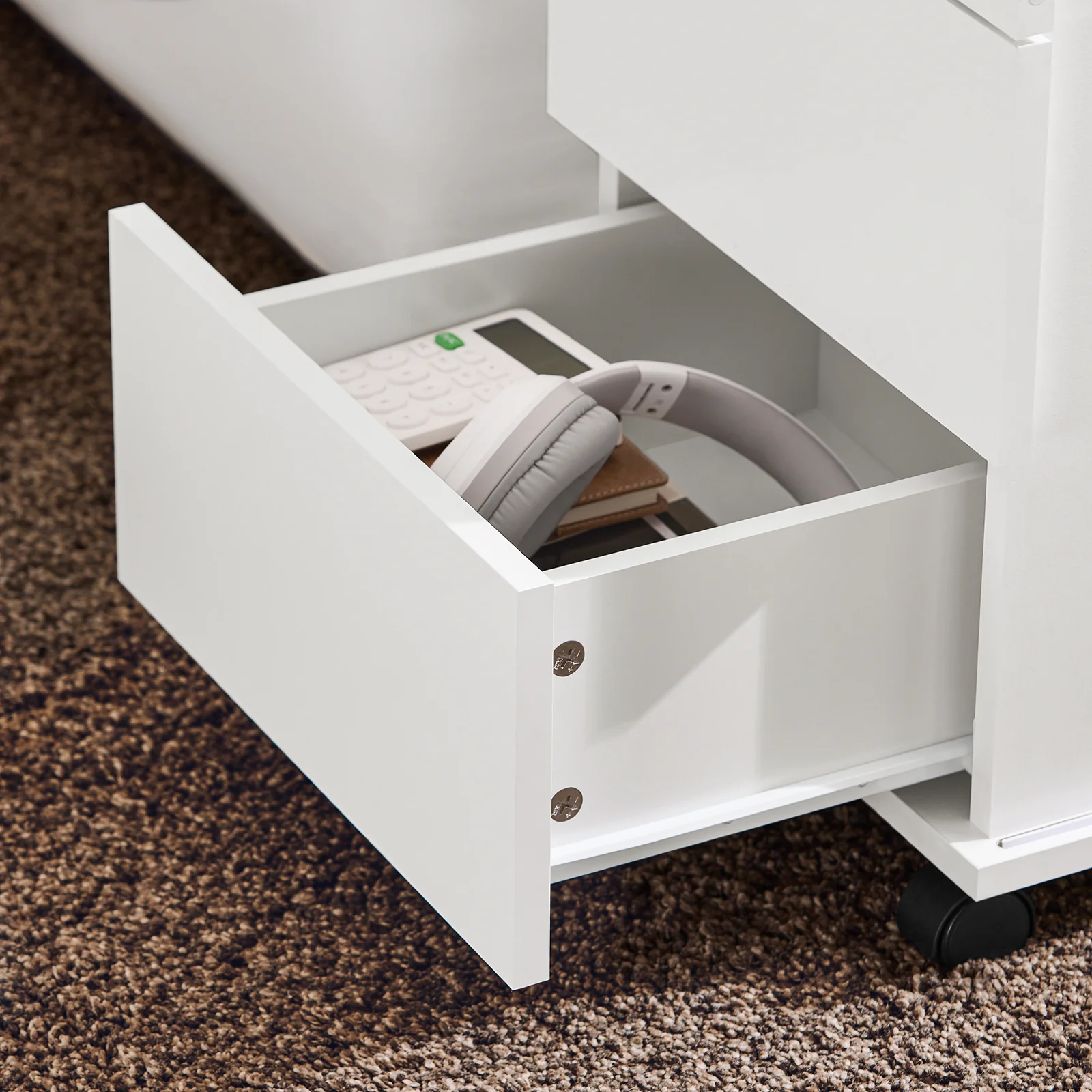 SoBuy FBT141-W Bankpunt, roltafel, salontafel, koffietafel met 3 laden, voor woonkamer, kantoor, slaapkamer, hout en glas - Image 8