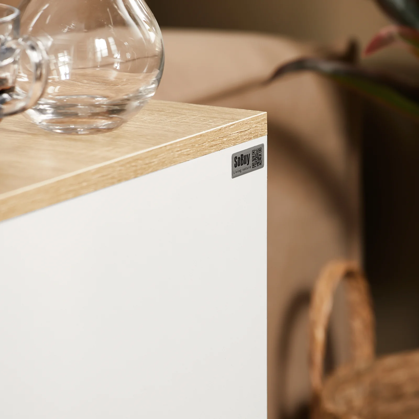 Pre-order SoBuy FBT149-WN Smalle Nachtkast – Moderne Bijzettafel met 2 Lades en Open Plank – Ideaal voor Slaapkamer of Woonkamer – Wit – 20 x 35 x 60 cm - Image 11
