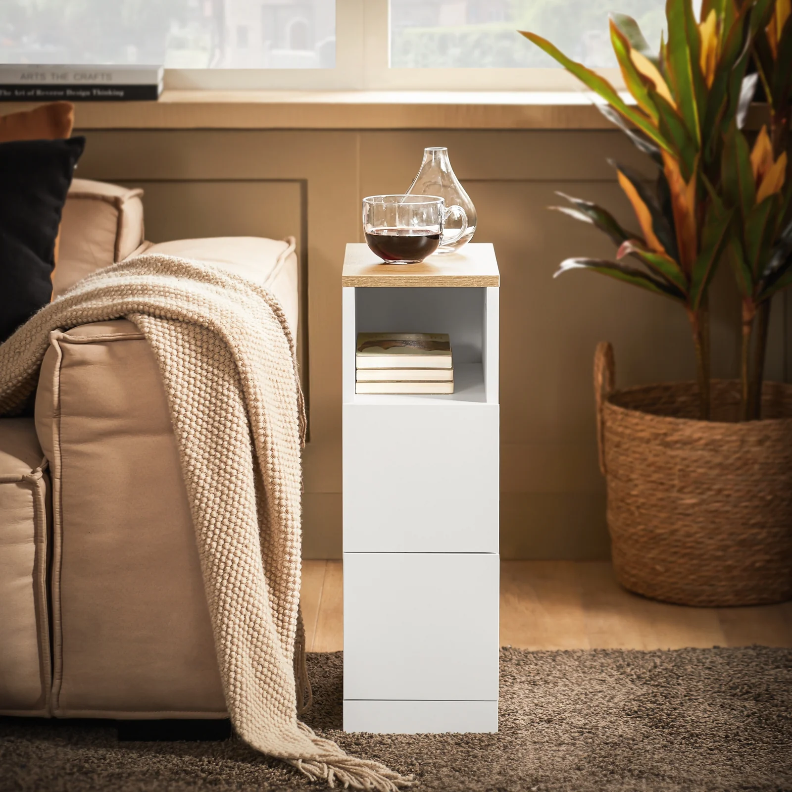 Pre-order SoBuy FBT149-WN Smalle Nachtkast – Moderne Bijzettafel met 2 Lades en Open Plank – Ideaal voor Slaapkamer of Woonkamer – Wit – 20 x 35 x 60 cm - Image 3