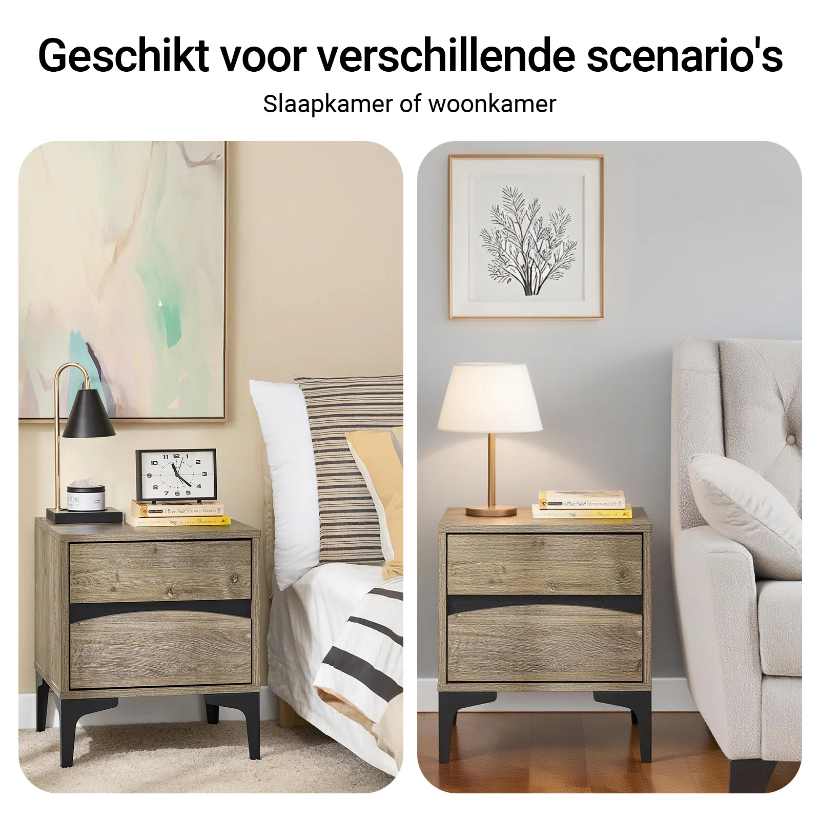 SoBuy FBT165-N Nachtkastje, 2 laden met gebogen voorkant, houteffect en metalen poten, moderne bijzettafel voor slaapkamer, 40 × 40 × 47 cm, naturel - Image 7