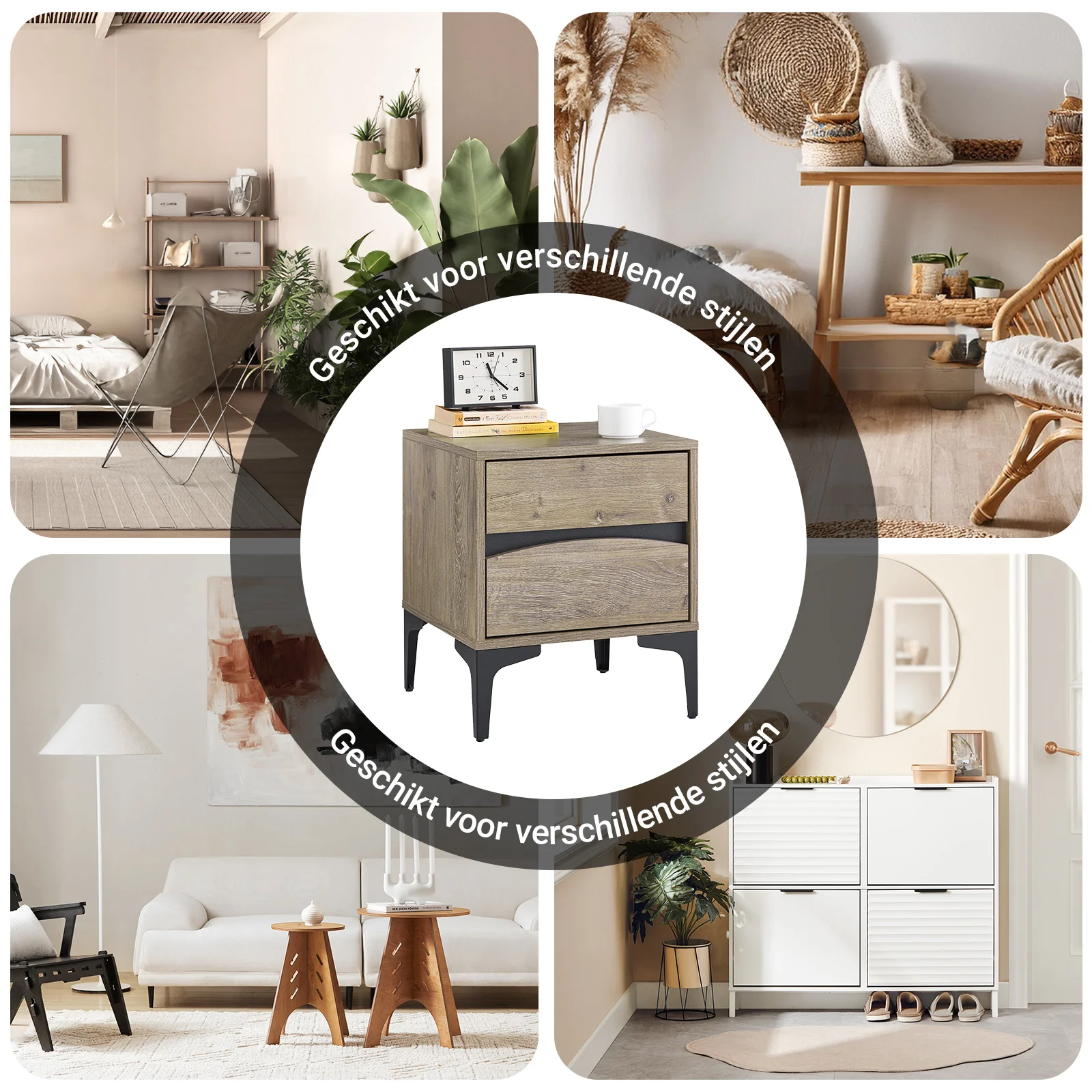 SoBuy FBT165-N Nachtkastje, 2 laden met gebogen voorkant, houteffect en metalen poten, moderne bijzettafel voor slaapkamer, 40 × 40 × 47 cm, naturel - Image 8