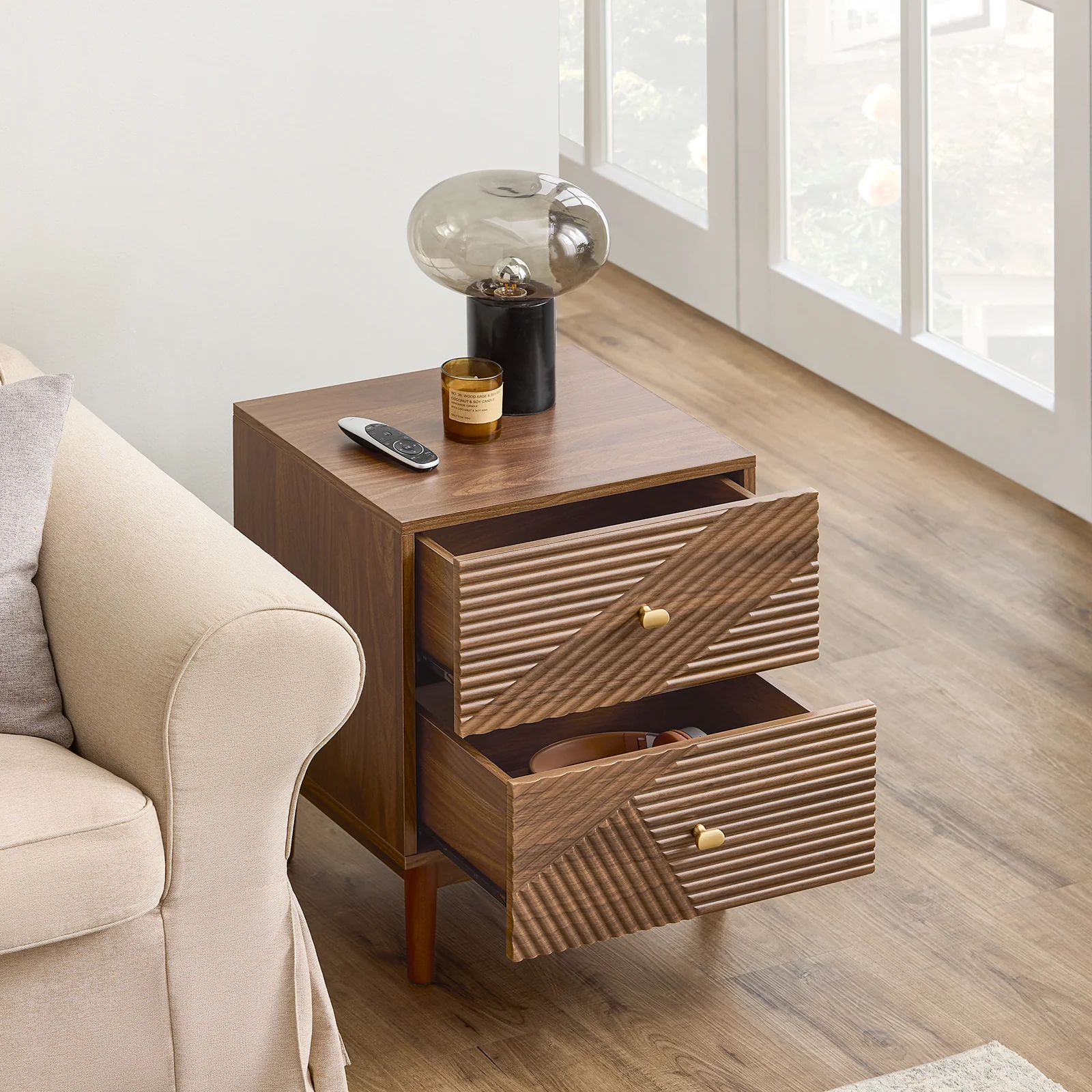 Pre-order SoBuy FBT170-N Vintage Nachtkastje met 2 Lades, Houten Bijzettafel met Rubberhouten Poten, Retro Nachtkast voor Slaapkamer, Woonkamer of Studie, Bruin, B45 × D40 × H58 cm - Image 3