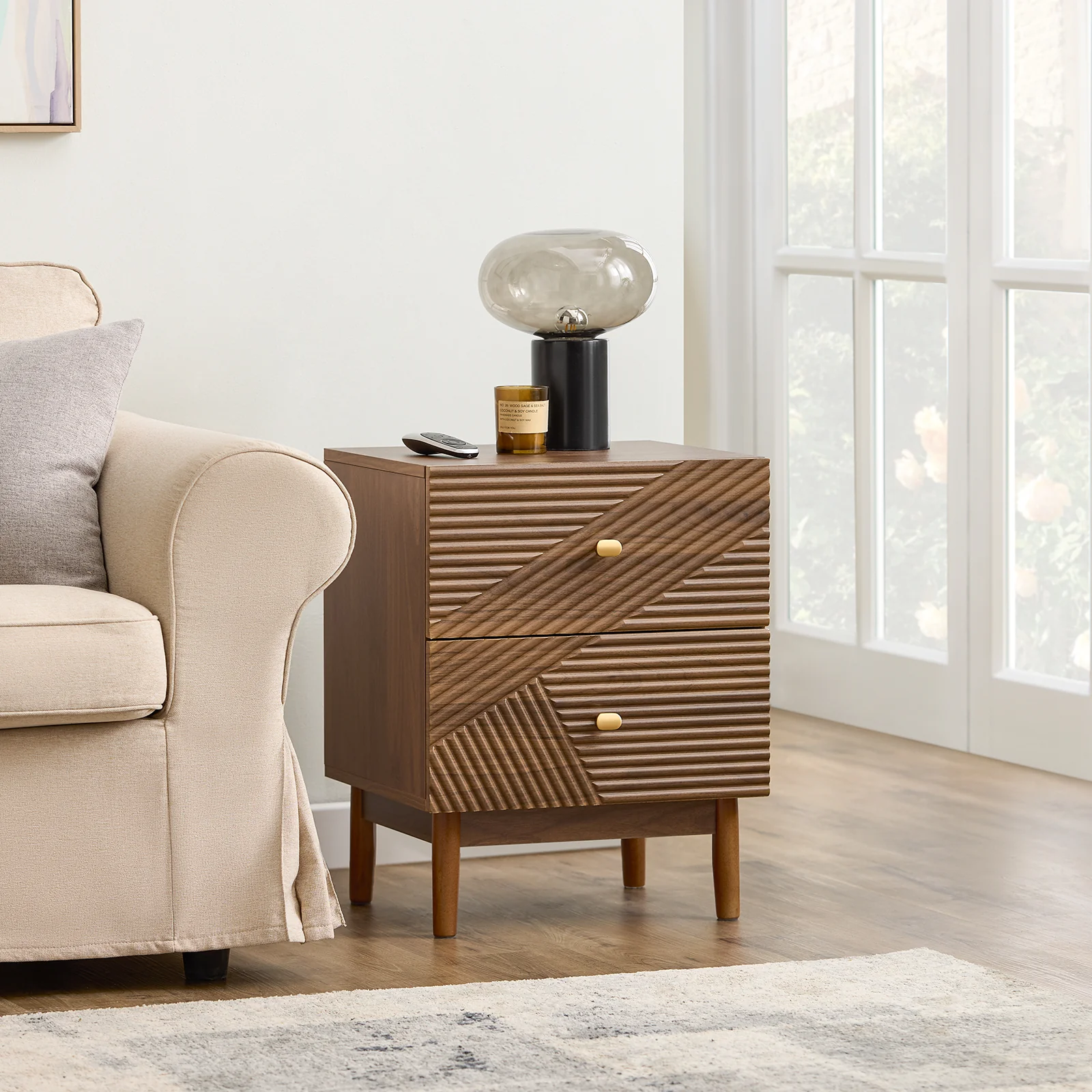 Pre-order SoBuy FBT170-N Vintage Nachtkastje met 2 Lades, Houten Bijzettafel met Rubberhouten Poten, Retro Nachtkast voor Slaapkamer, Woonkamer of Studie, Bruin, B45 × D40 × H58 cm - Image 4