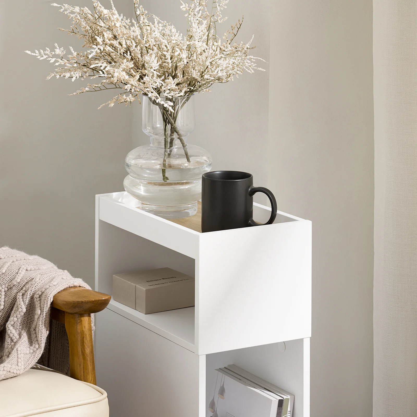 SoBuy FBT171-WN Smal Nachtkastje, Smalle Bedkast met Lade en Plank, Moderne Bijzettafel voor Slaapkamer en Woonkamer, Wit, W20 x D35 x H60cm - Image 12