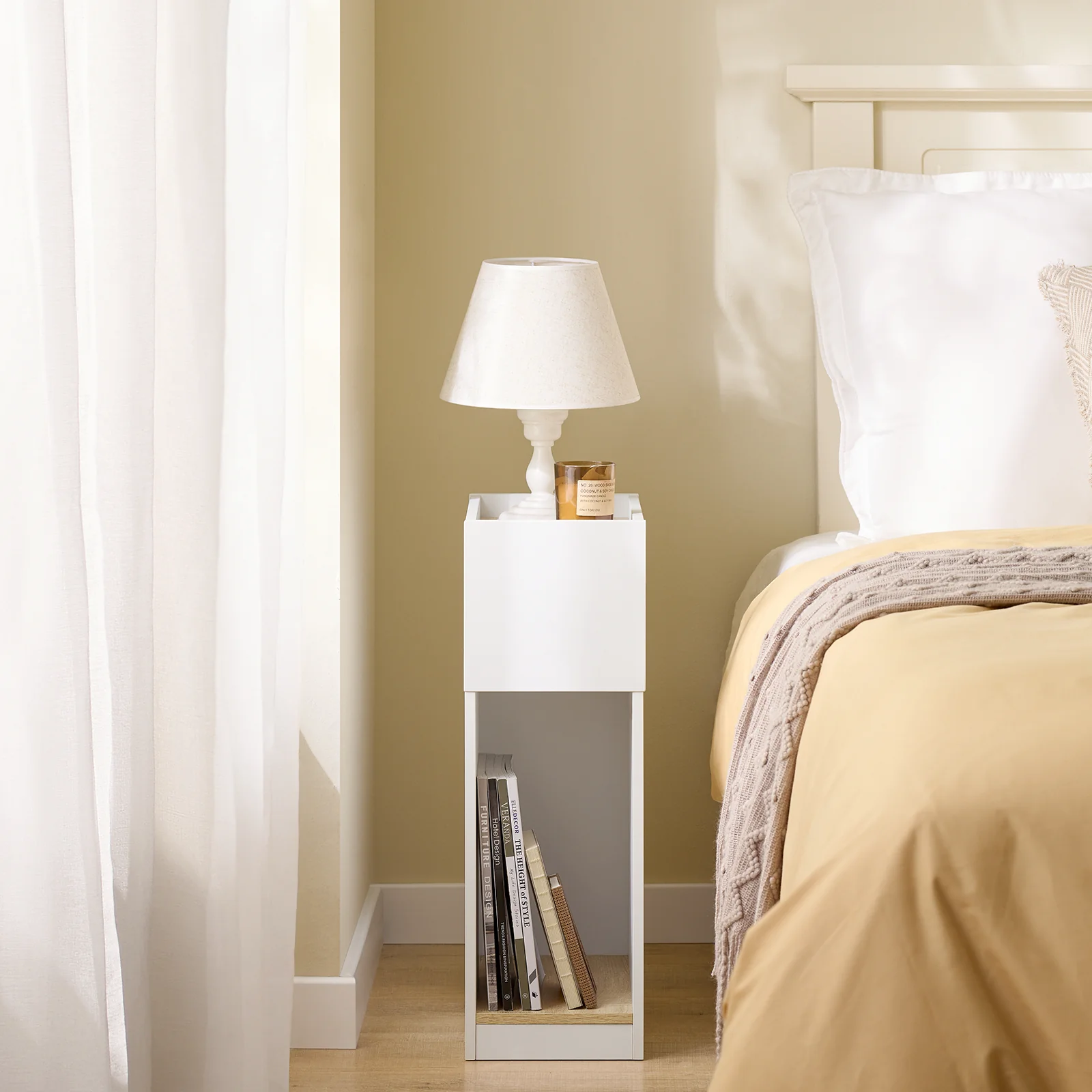 SoBuy FBT171-WN Smal Nachtkastje, Smalle Bedkast met Lade en Plank, Moderne Bijzettafel voor Slaapkamer en Woonkamer, Wit, W20 x D35 x H60cm - Image 2