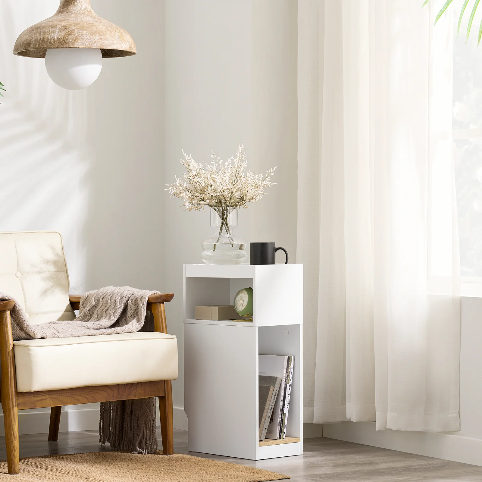 SoBuy FBT171-WN Smal Nachtkastje, Smalle Bedkast met Lade en Plank, Moderne Bijzettafel voor Slaapkamer en Woonkamer, Wit, W20 x D35 x H60cm - Image 6