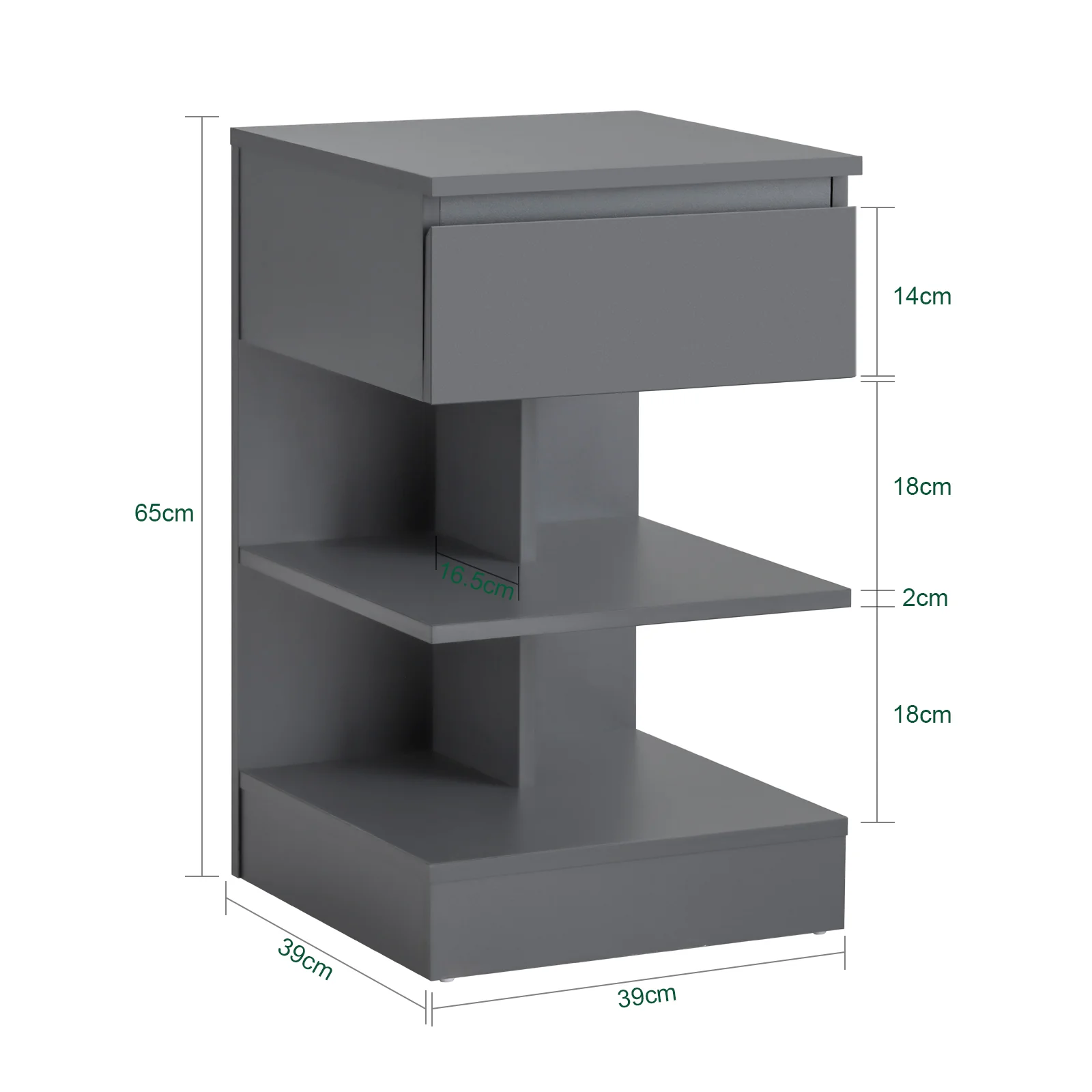 SoBuy FBT49-HGx2 Nachtkastjes – Set van 2 | Met Lade & 2 Planken | Moderne Bijzettafel voor Slaapkamer & Woonkamer | Grijs 39×39×65 cm - Image 5