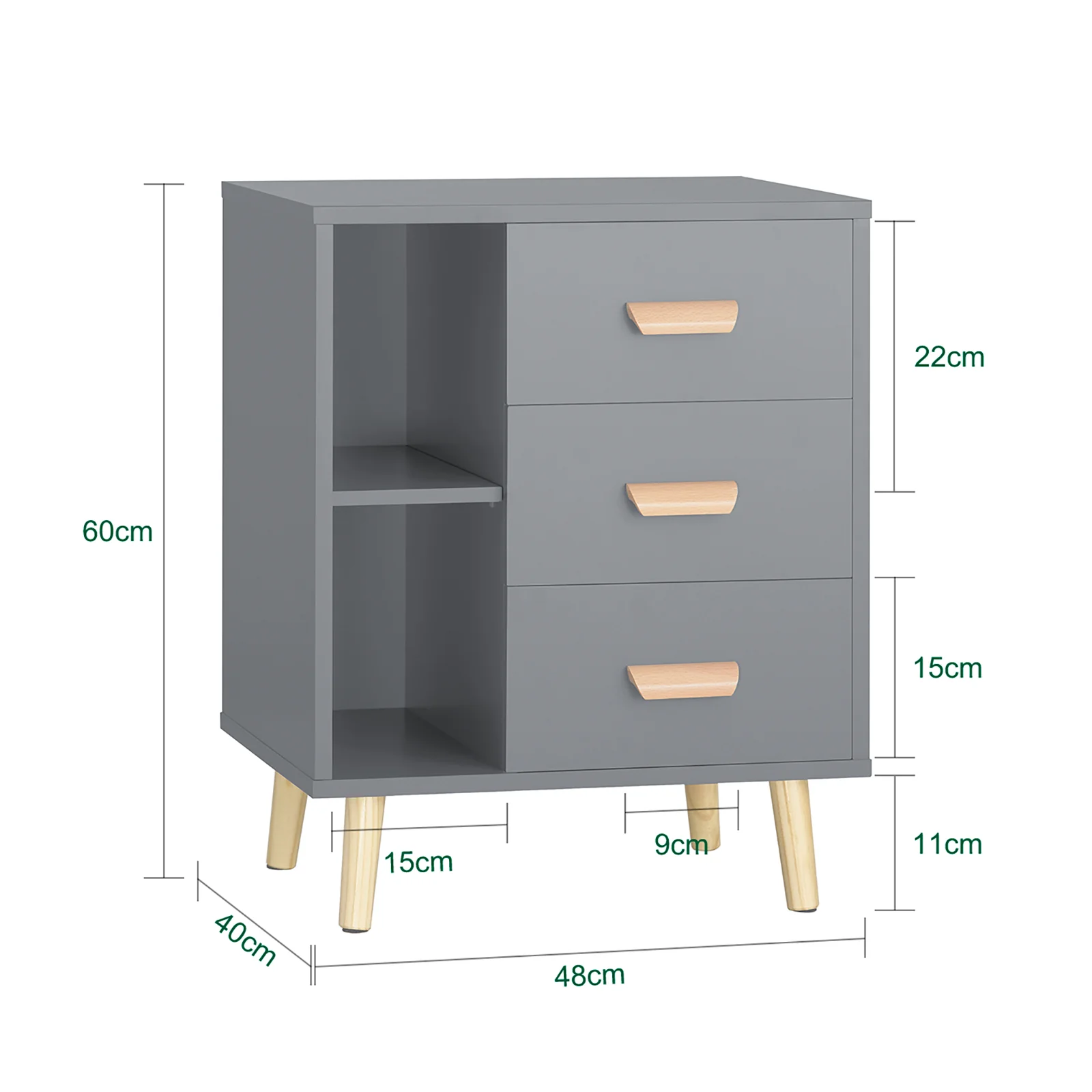 SoBuy FBT95-HG Side Table End of Sofa Nachtkastje Nachtkastje met 3 lades en 2 opbergplanken - Image 5