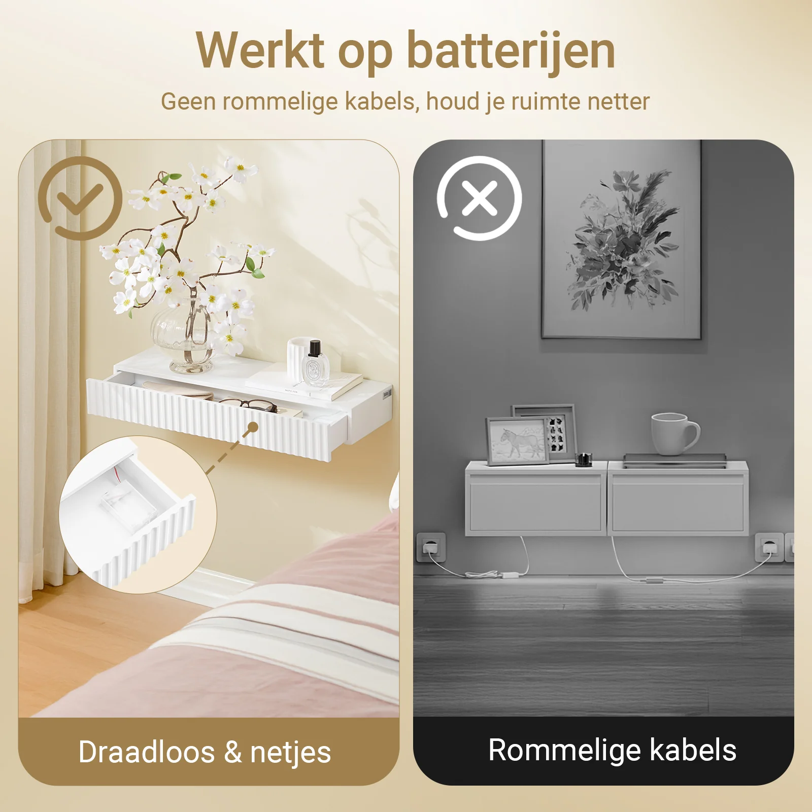 Pre-order SoBuy FHK38-W zwevende wandplank met lade & LED-bewegingssensor, wandplank voor slaapkamer, hal & woonkamer, batterijgevoed, B60 × D20 × H8 cm, wit - Image 5