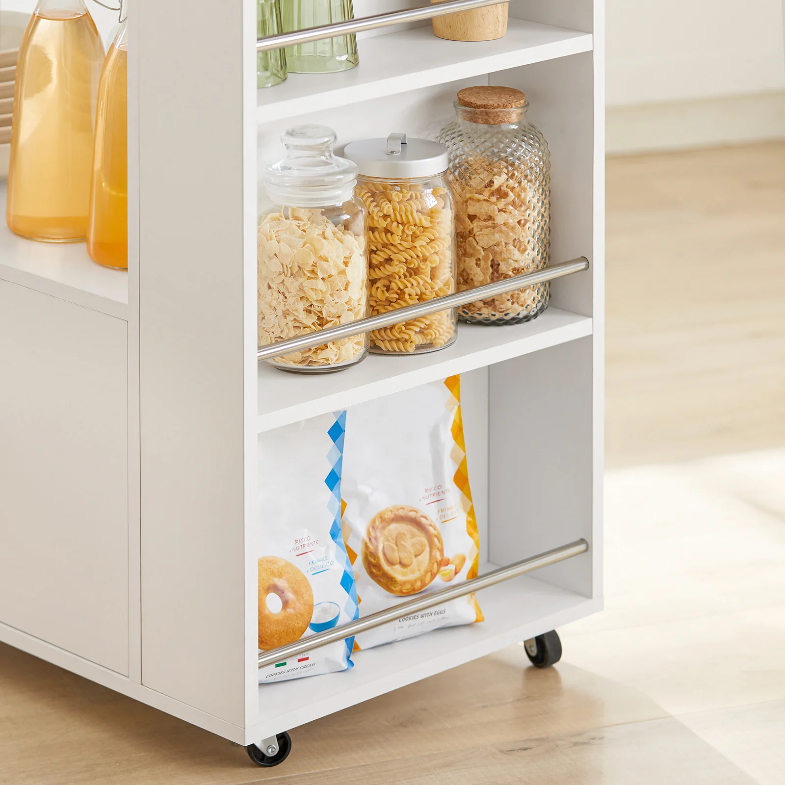 SoBuy FKW113-WN Keukentrolley op Wieltjes – Keukenopbergmeubel met Lade en Deurtjes – Wit, 75x46x83 cm - Image 14