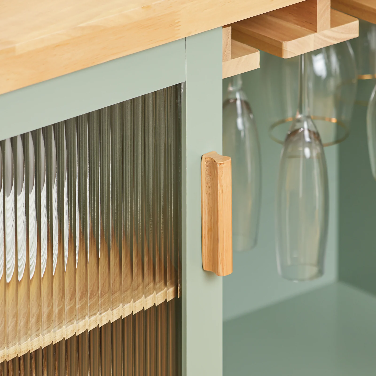 SoBuy FKW114-GR Mobiele Keukenkast met Houten Werkblad - Centrale Keukeneiland voor Eetkamer, Groen en Natuurlijk Design, 109 × 40 × 92 cm - Image 13