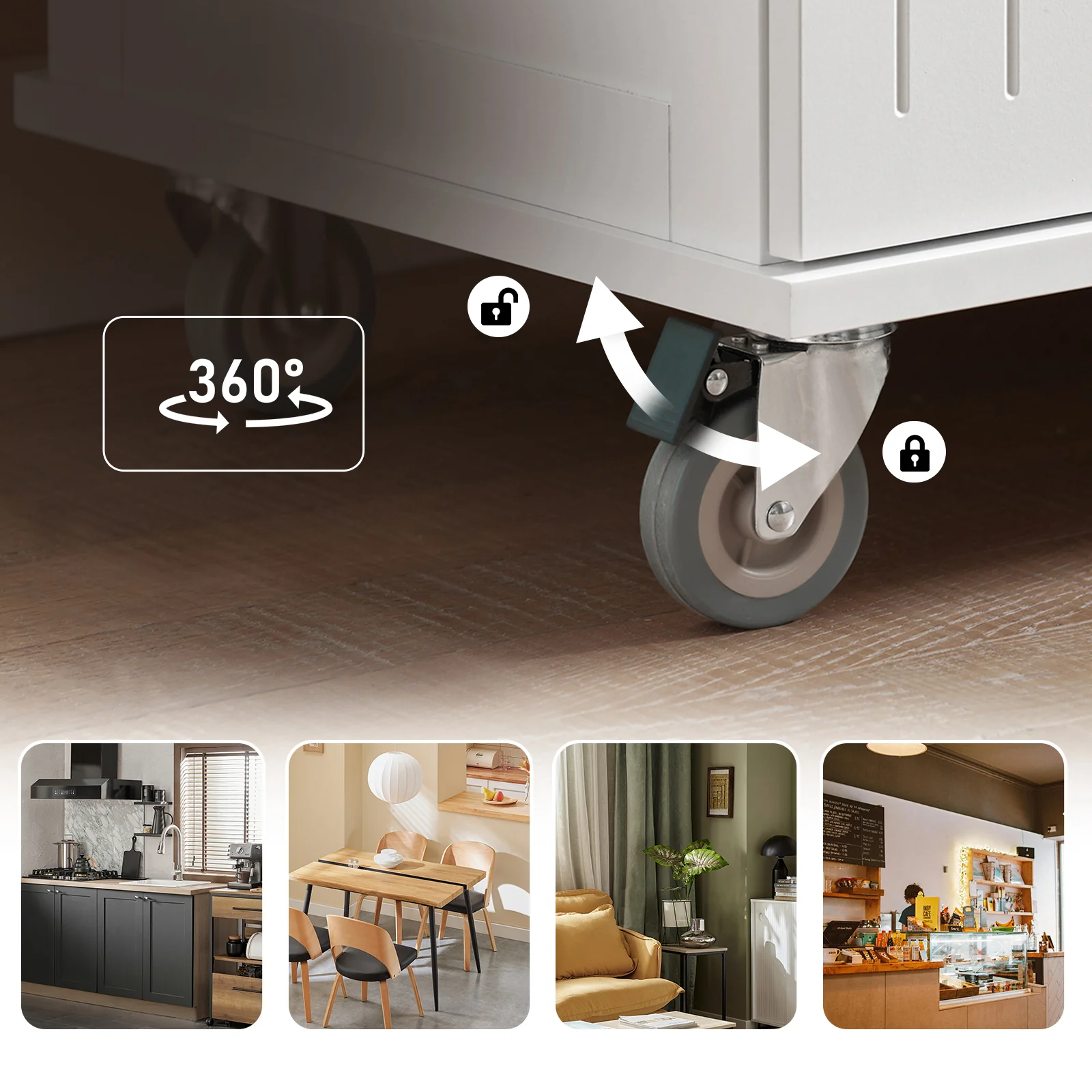 SoBuy FKW119-WN Keukentrolley, Keukenwagen, Serveerwagen, Keukenrolwagen, Keukenkast, Eetkamerkast, Buffet, Dressoir, met 1 Lade, 2 Deuren en 1 Heedoekhouder, Wit, 74,5x91x45,5 cm - Image 9