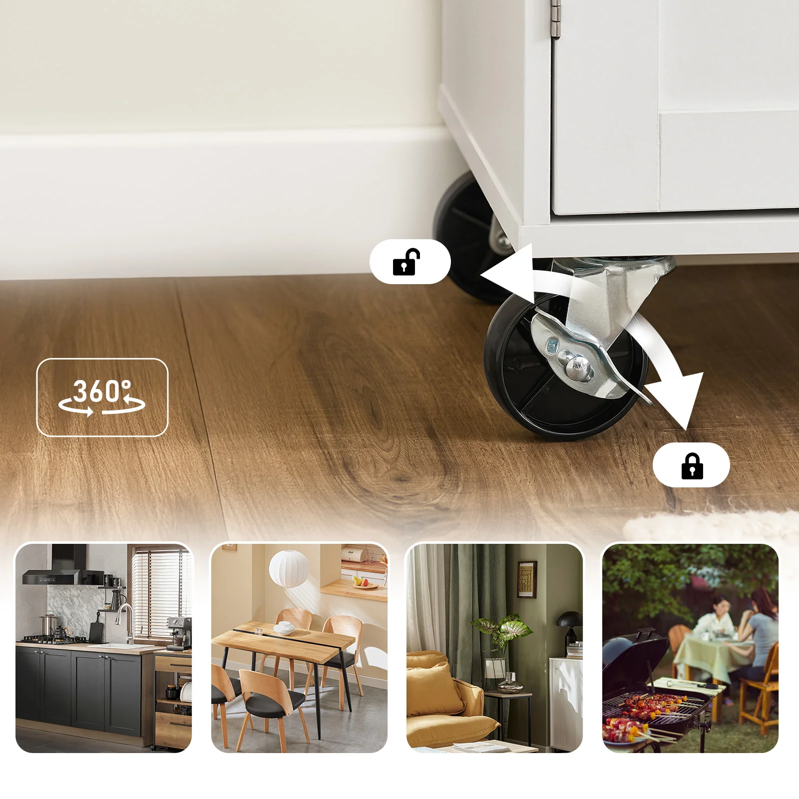 SoBuy FKW133-WN Verrijdbaar Keukeneiland – Keuken Trolley op Wieltjes – Keukenmeubel met Werkblad en Lade voor Eetkamer of Buitenkeuken, Wit 99x40x85 cm - Image 7