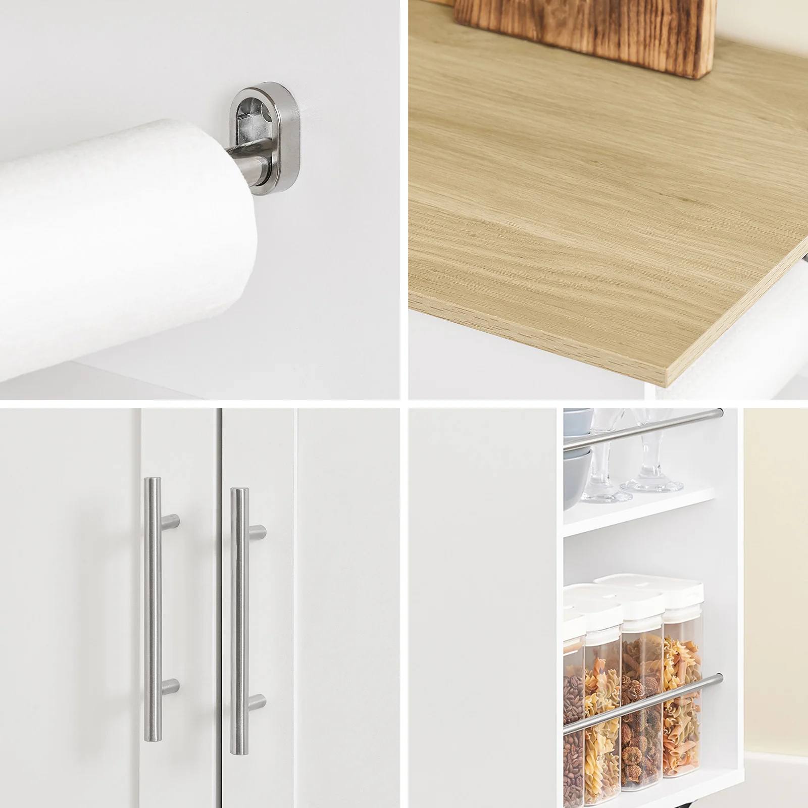 SoBuy FKW133-WN Verrijdbaar Keukeneiland – Keuken Trolley op Wieltjes – Keukenmeubel met Werkblad en Lade voor Eetkamer of Buitenkeuken, Wit 99x40x85 cm - Image 8