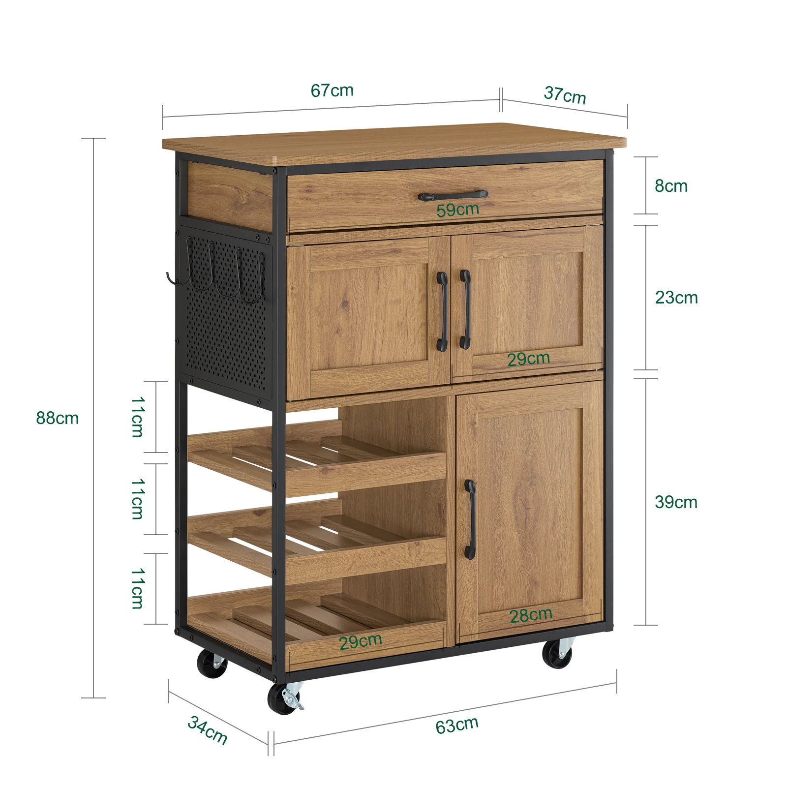 Pre-order SoBuy FKW134-N Keukenkast op Wielen met Werkblad, Keukenwagen met Lade, Wijnrek Compacte Eiland voor Keuken, Eetkamer en Buiten, Vintage Bruin 67x37x88 cm - Image 5