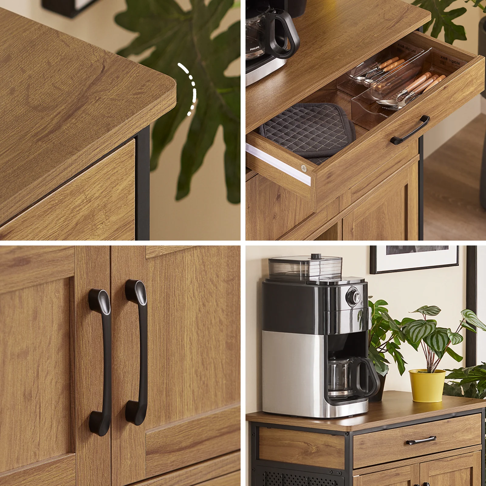 Pre-order SoBuy FKW134-N Keukenkast op Wielen met Werkblad, Keukenwagen met Lade, Wijnrek Compacte Eiland voor Keuken, Eetkamer en Buiten, Vintage Bruin 67x37x88 cm - Image 8
