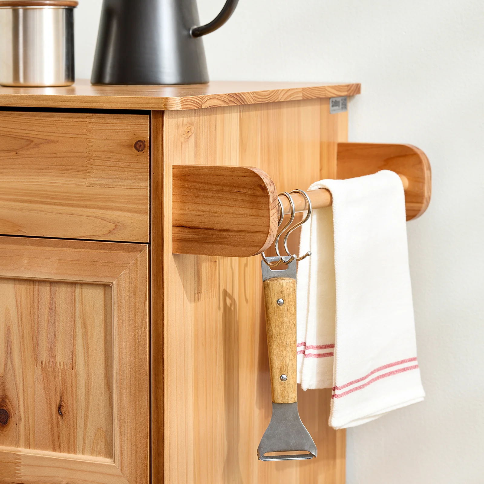 SoBuy FKW45-N Massief Houten Keukenkast op Wielen met Werkblad – Compact Keukeneiland met Wijnrek – 66×38×86 cm, Naturel - Image 11