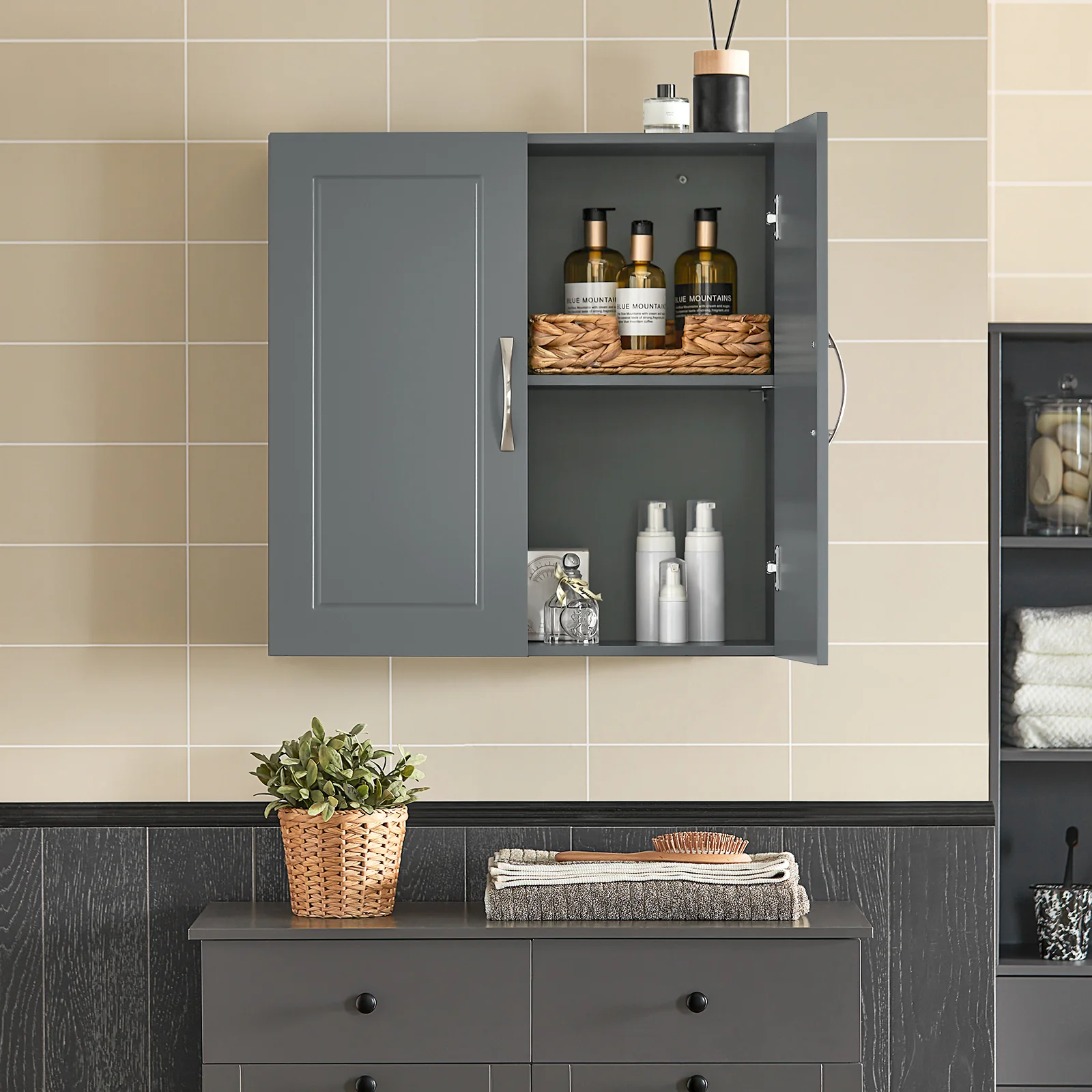 SoBuy FRG231-DG Wandkast, hangkast met 2 deuren, hangkast voor badkamer, met verstelbare plank, - Image 3
